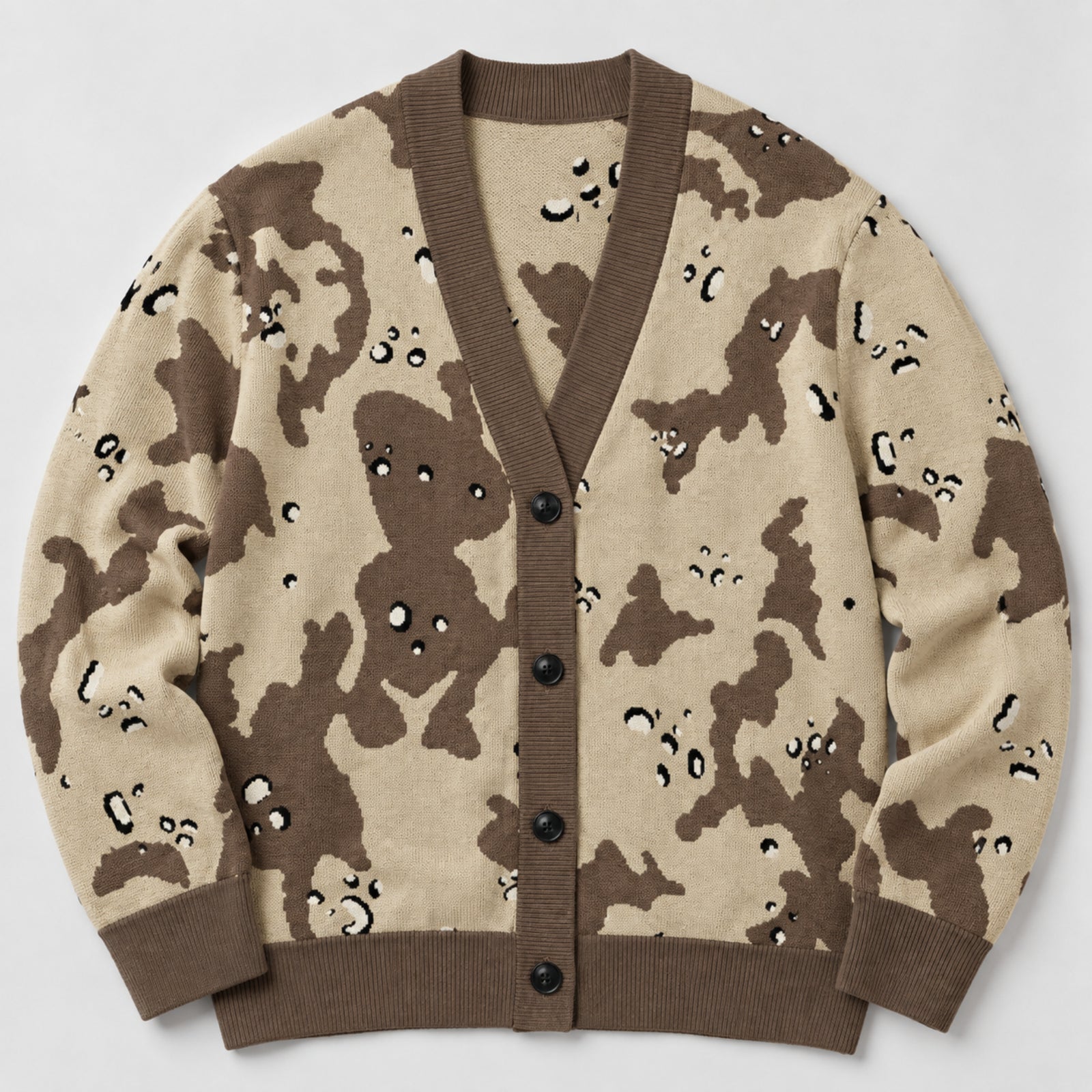 Desert Storm Camo Knitted Cardigan lying flat