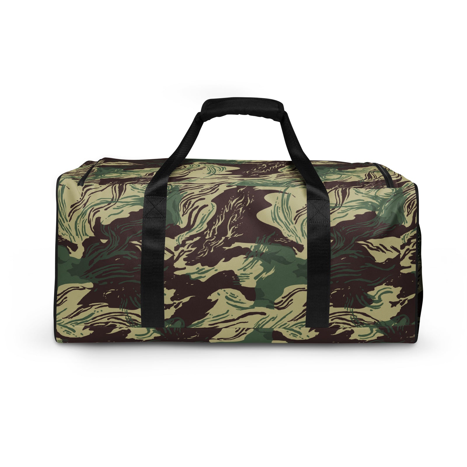Rhodesian Brushstroke Camouflage Duffle Bag back view with all-over camouflage print