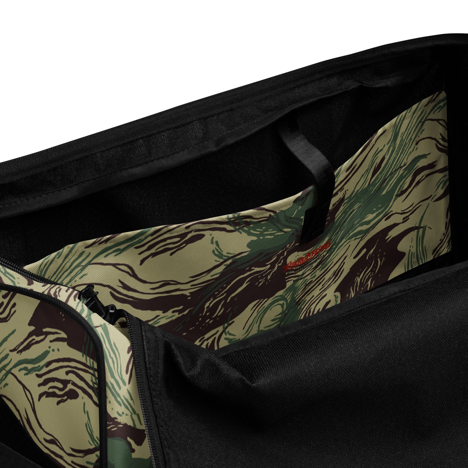 Rhodesian Brushstroke Camouflage Duffle Bag inside pocket detail for organized travel storage