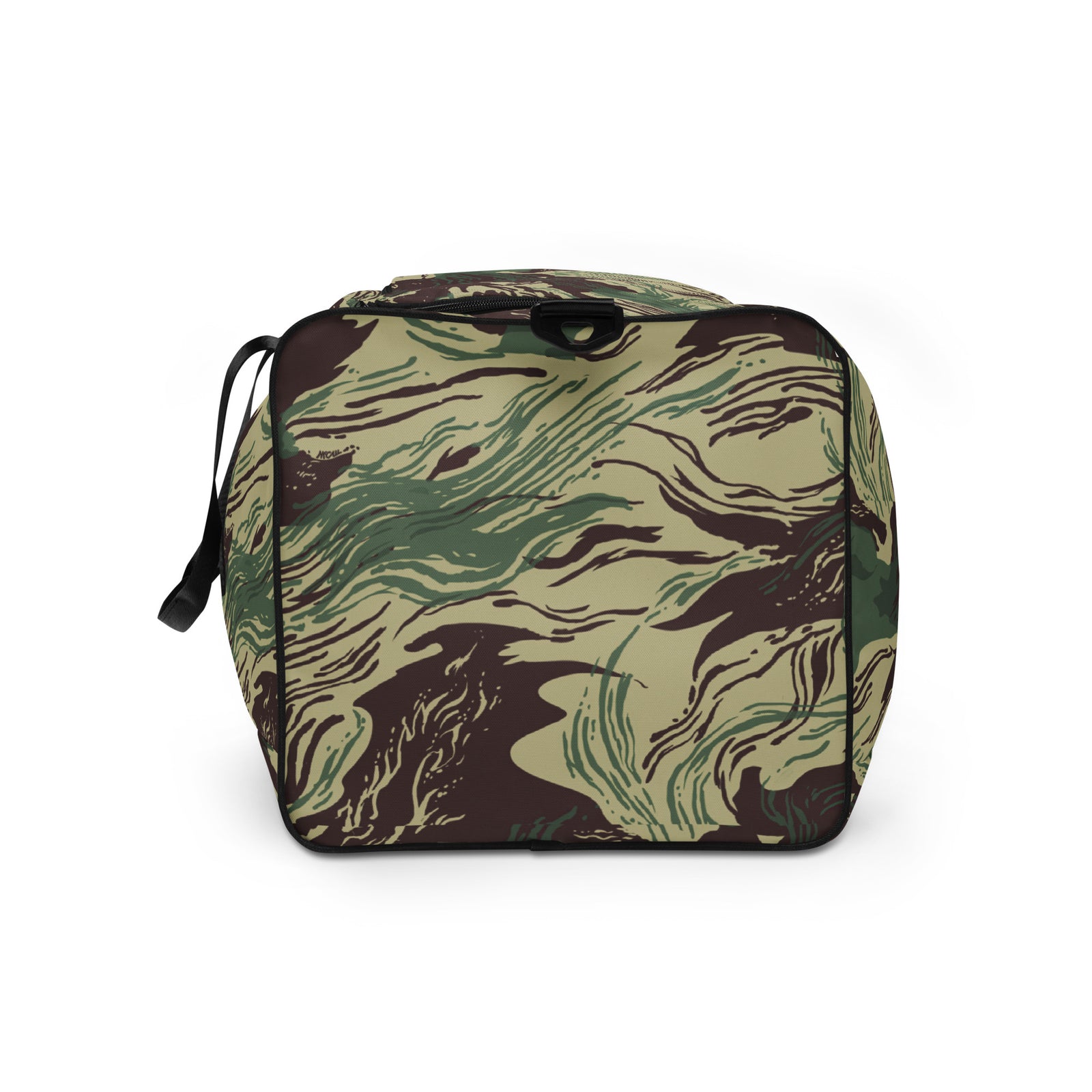 Rhodesian Brushstroke Camouflage Duffle Bag left side view with mesh pocket