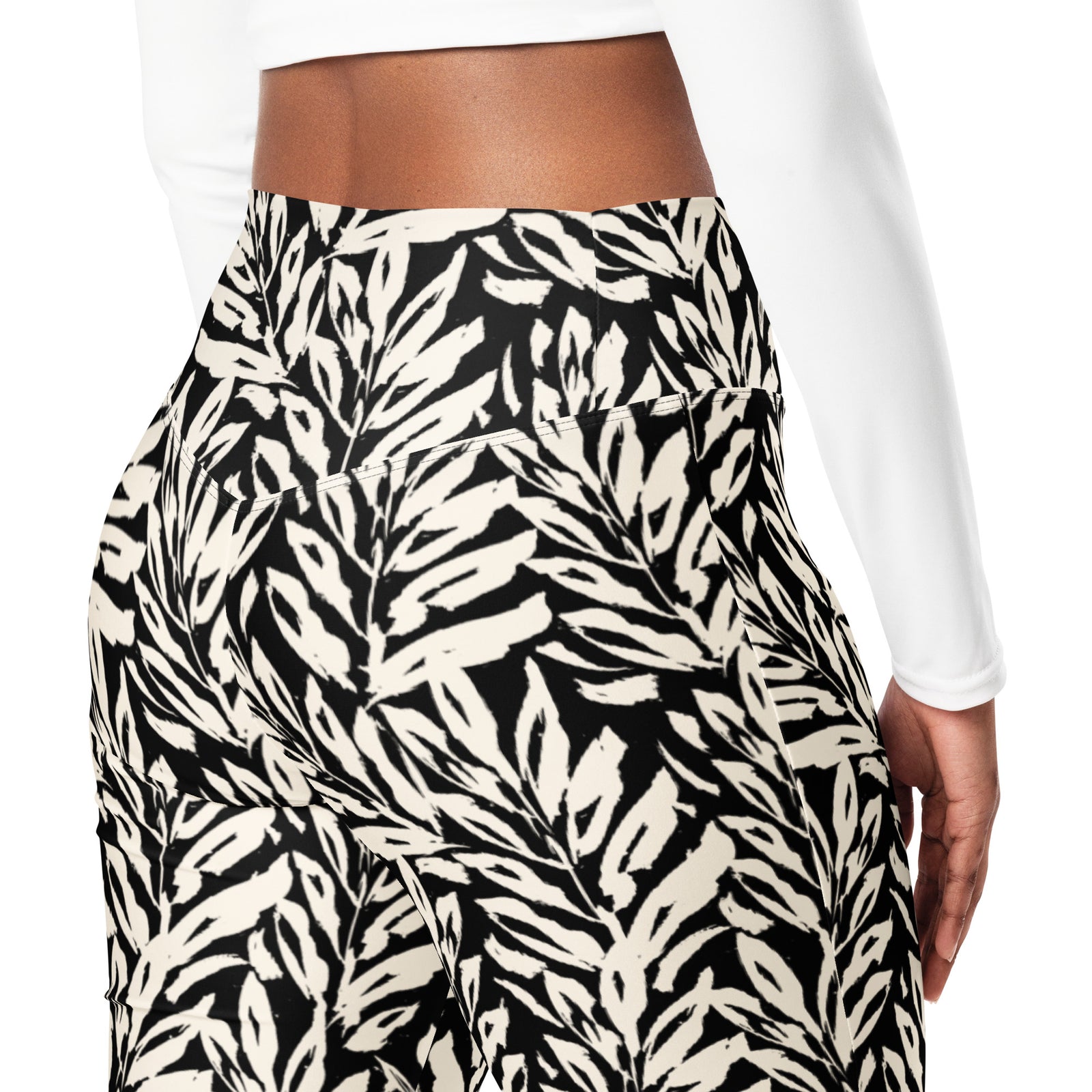 Khaki Leaf Kickers High-Waisted Butt-Lifting Flared Leggings