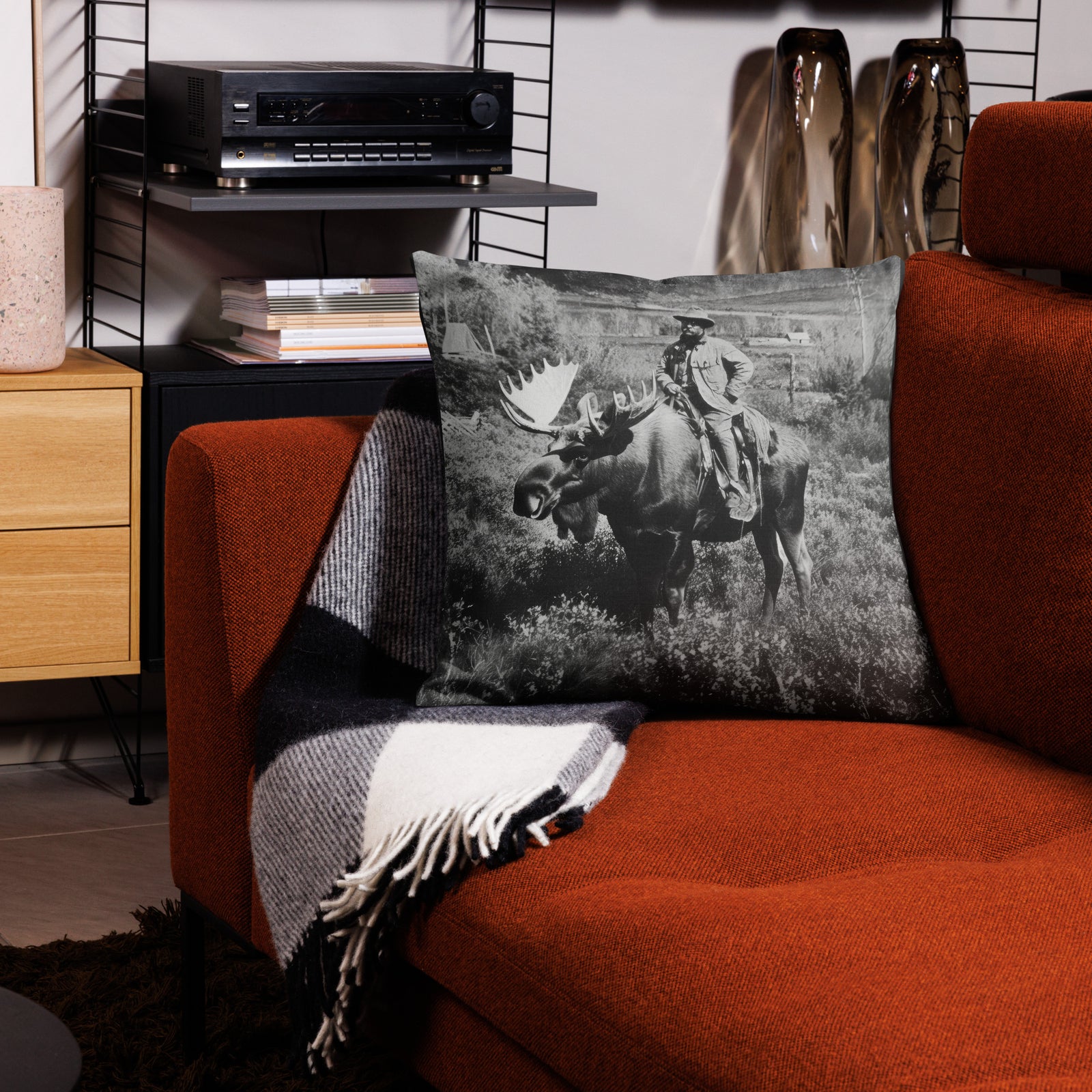 Teddy Roosevelt on a Bull Moose Throw Pillow