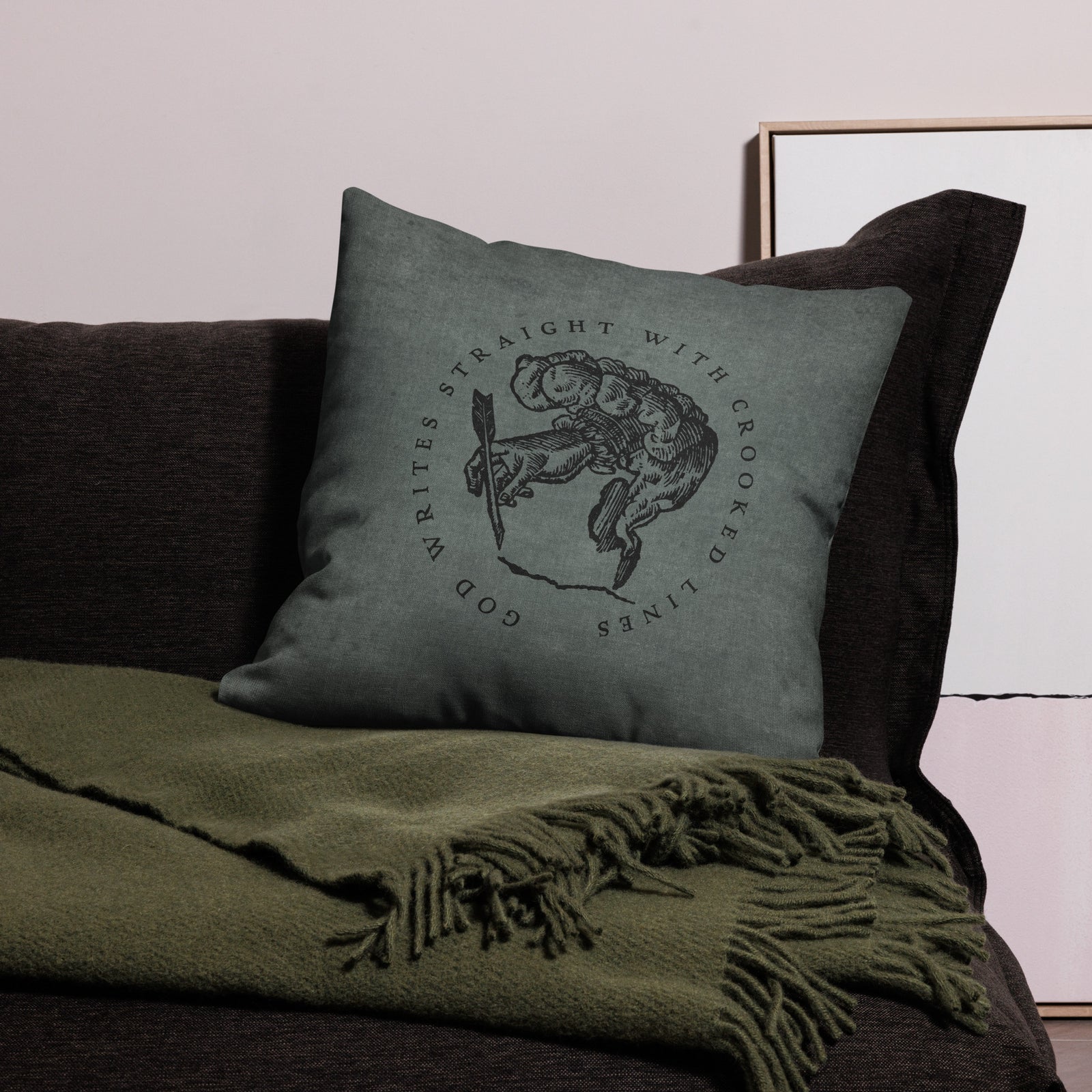 God Writes Straight with Crooked Lines – Premium Throw Pillow