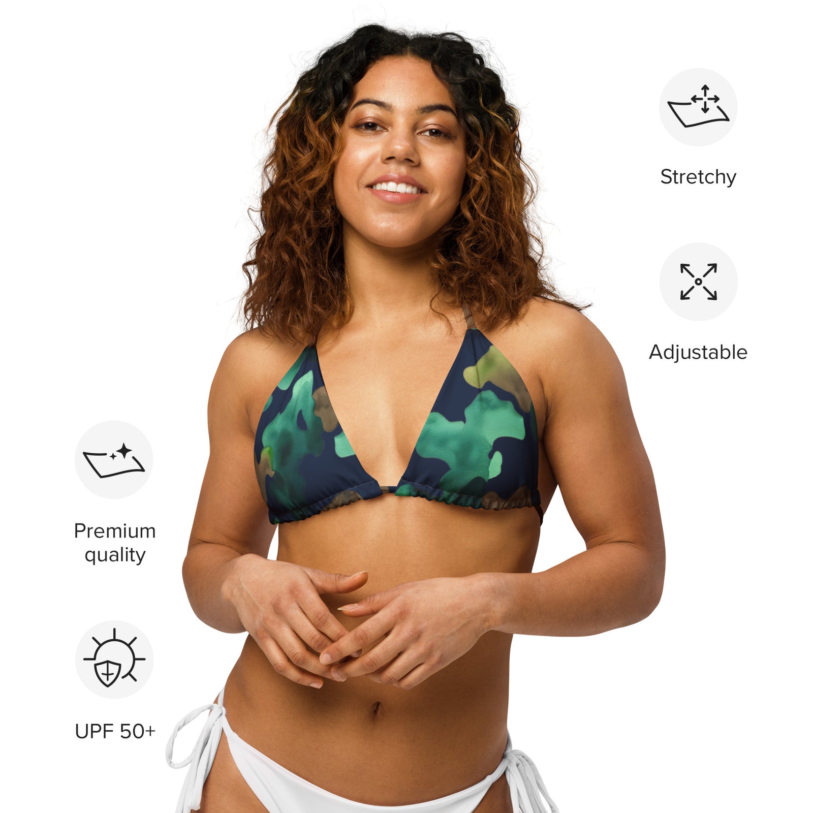 Watercolor Marine Camo String Bikini Top