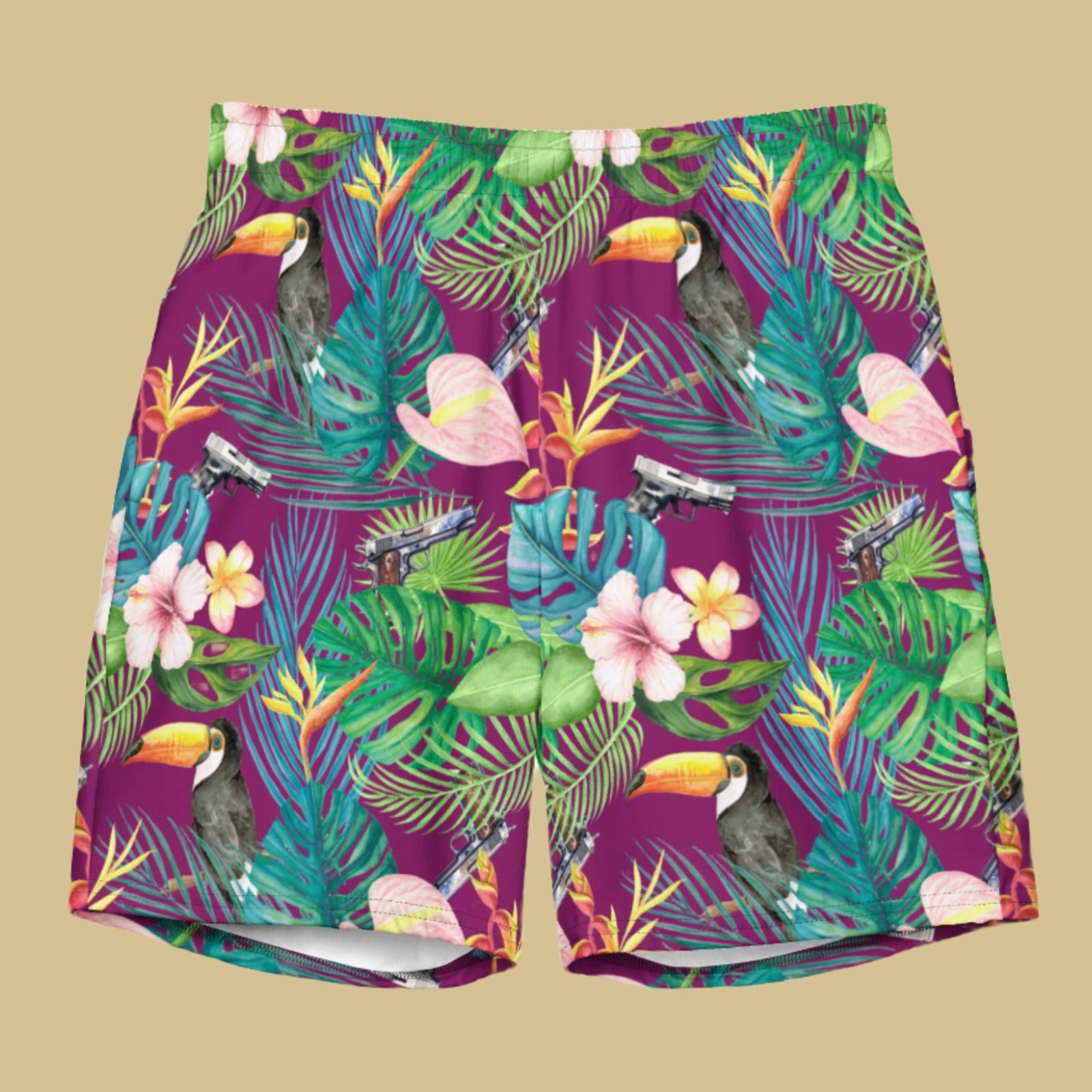 Hibiscus Bang Bang Sunset Hawaiian Men's Swim Trunks