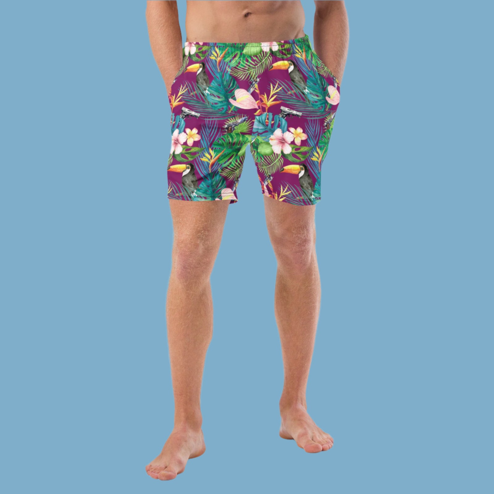 Hibiscus Bang Bang Sunset Hawaiian Men's Swim Trunks