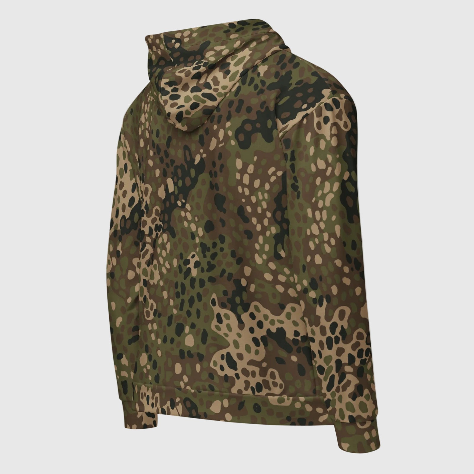 Erbsenmuster Pea Dot Field Green camo zip hoodie, rear three-quarter view