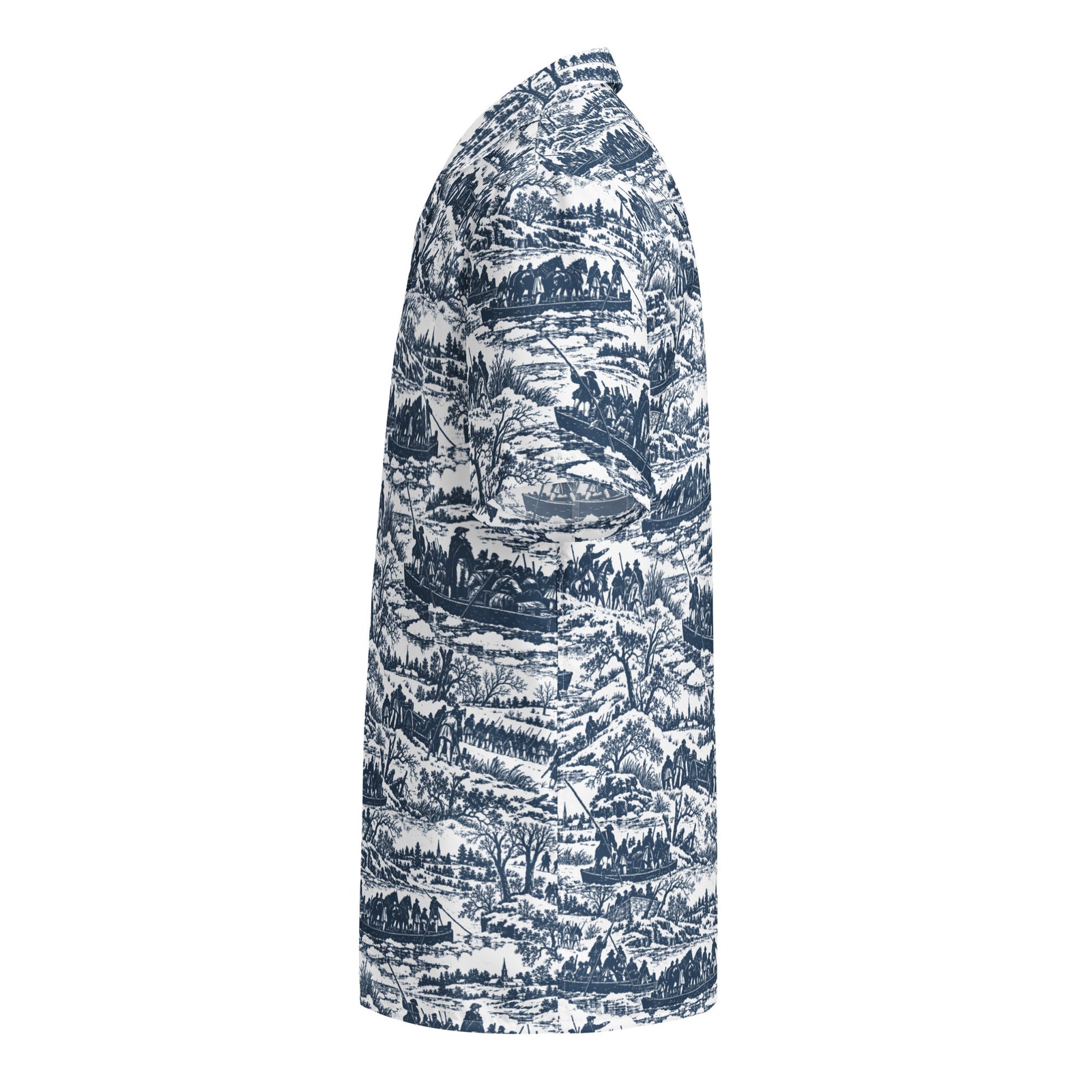 Left side view of the Washington Crossing the Delaware historical button-up shirt