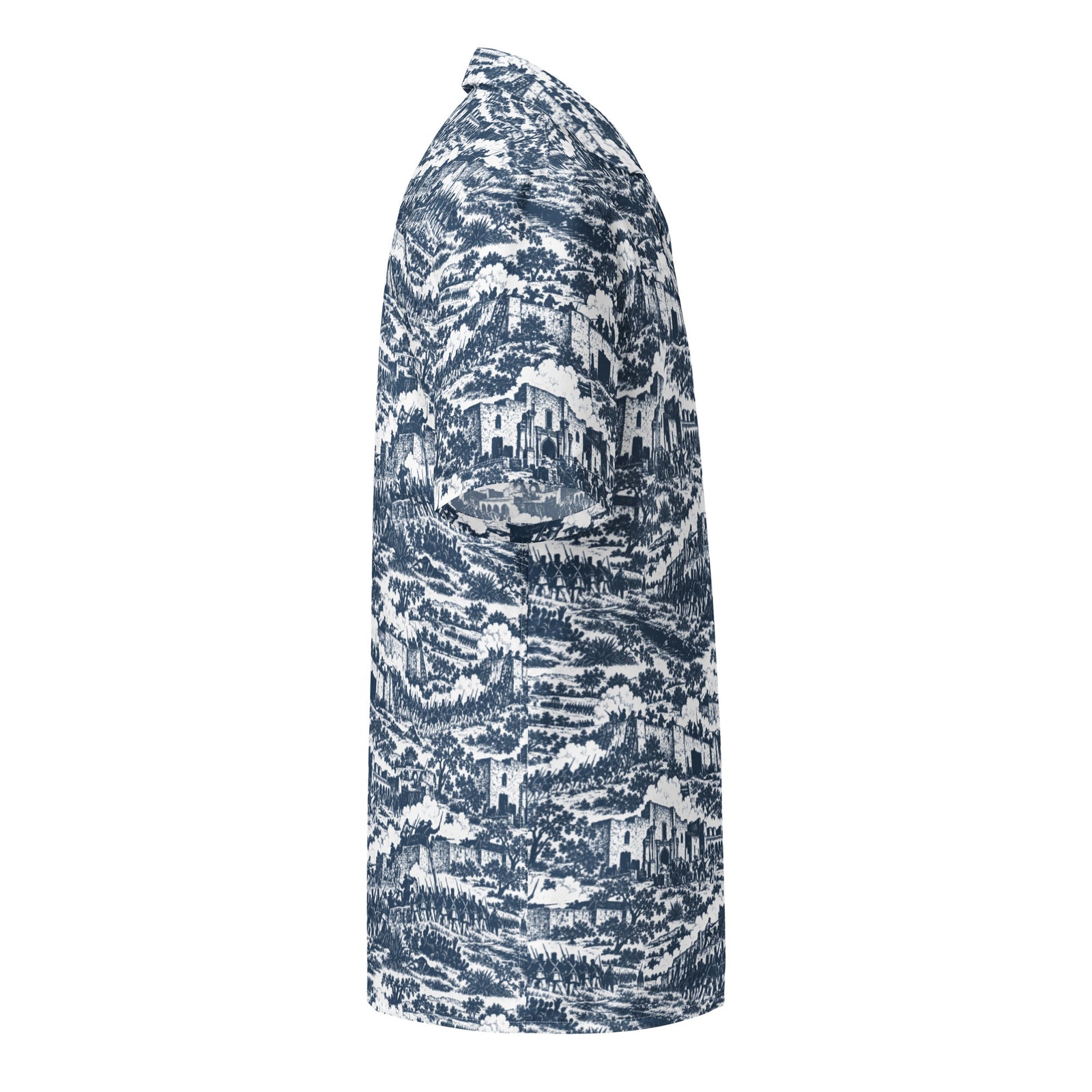 Right-side view of The Alamo ’36 black-and-white pattern shirt