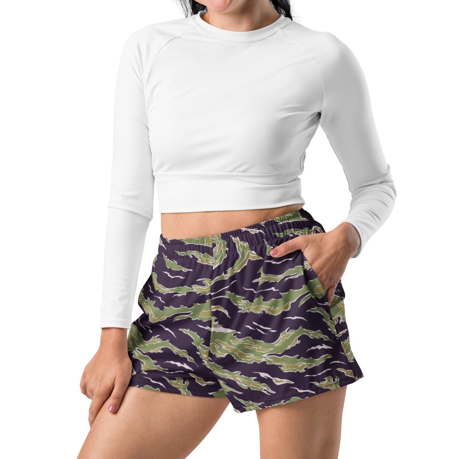 Tiger Stripe Camo Women’s Recycled Athletic Shorts