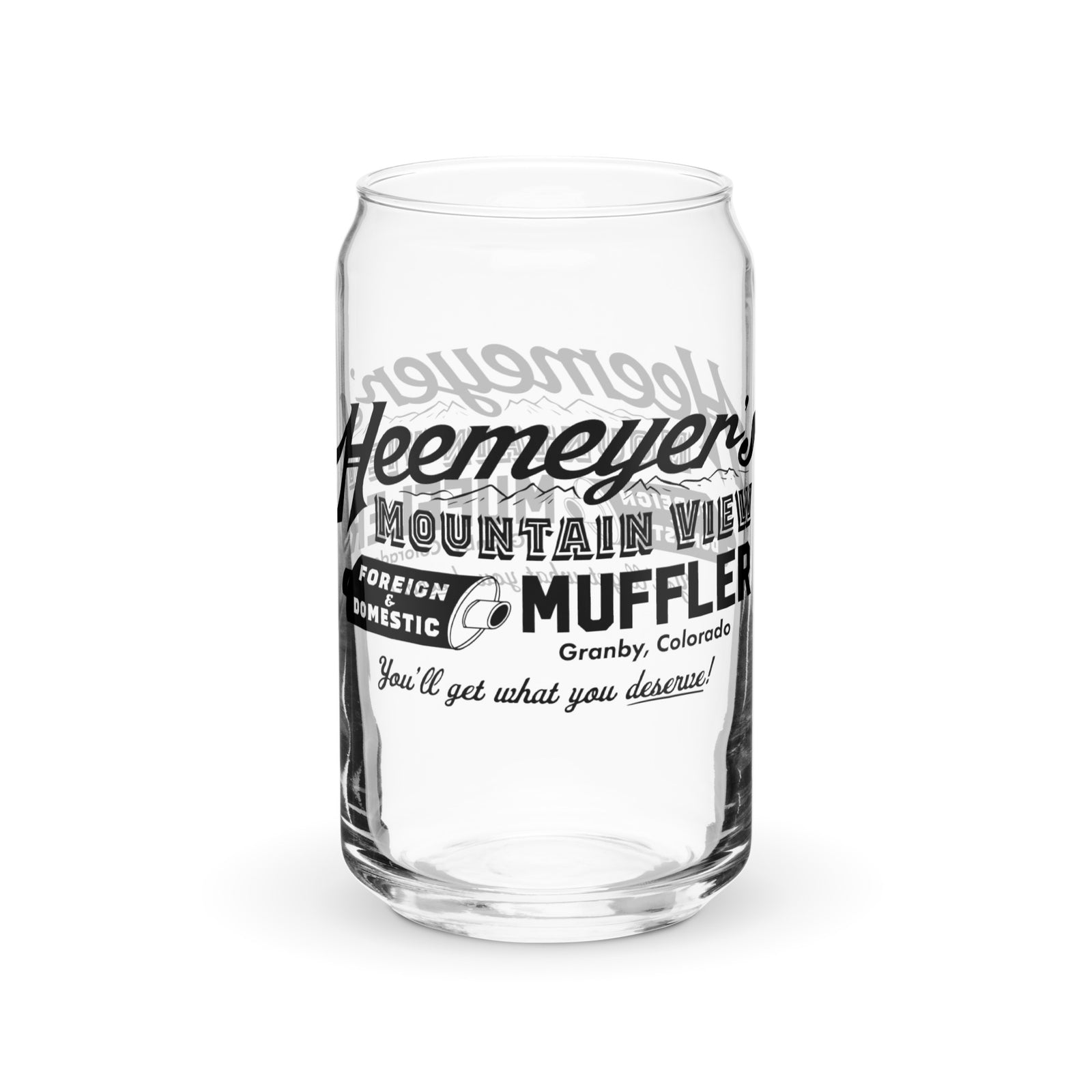 Heemeyer's Mountain View Muffler Can-shaped Glass