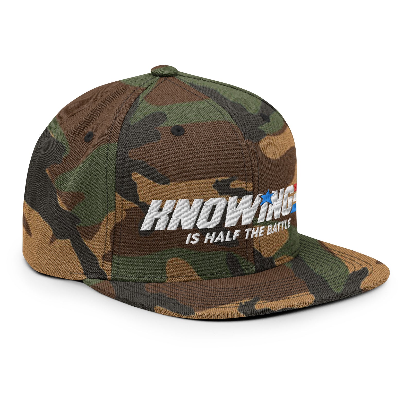 Knowing is Half the Battle Snapback Woodland Camo Hat