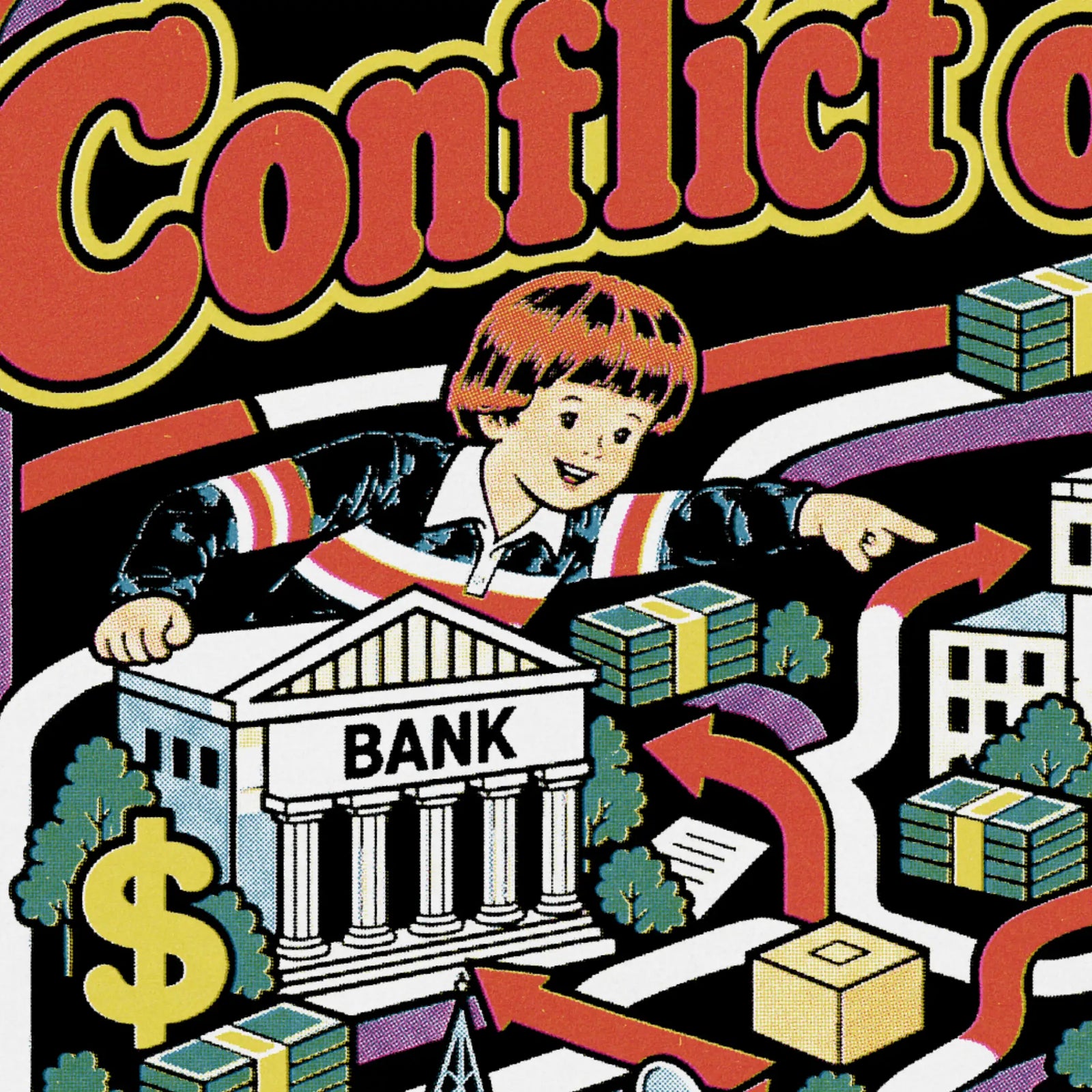 Close up of the “Can You Find the Conflict of Interest?” T-Shirt by Liberty Maniacs