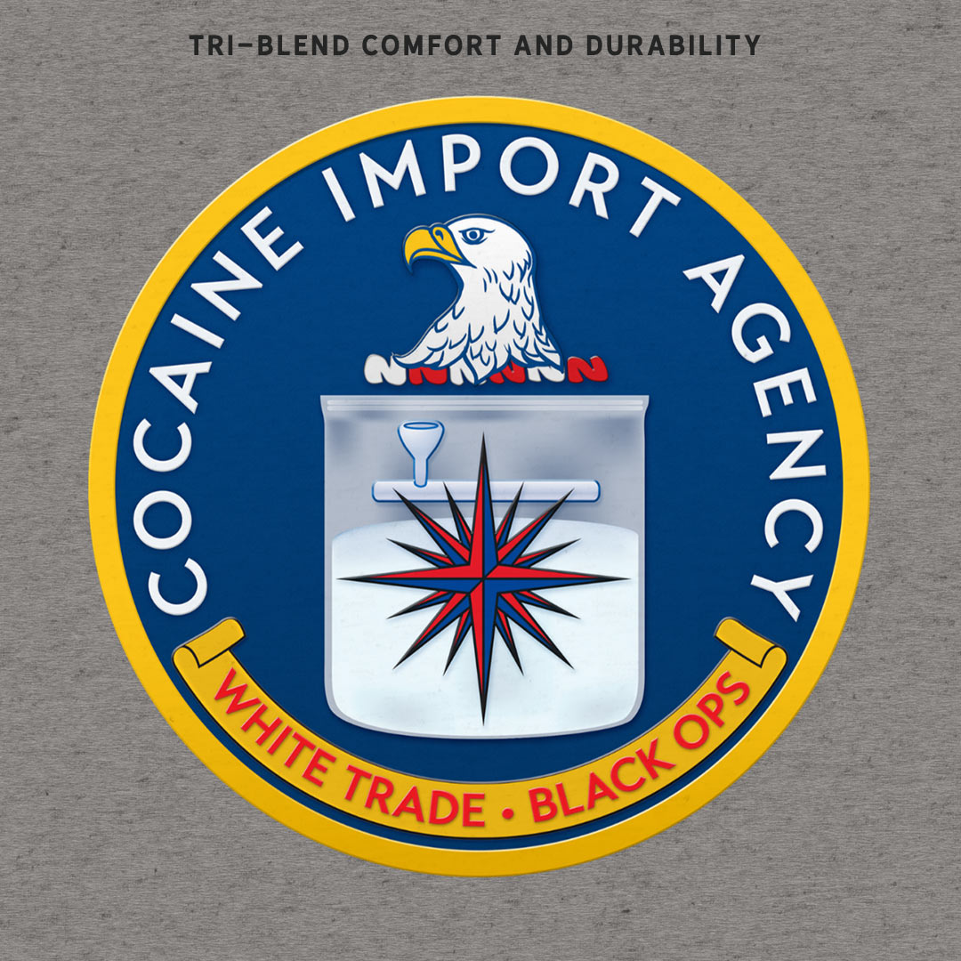 Logo of the Cocaine Import Agency with an eagle and star design on a gray background.