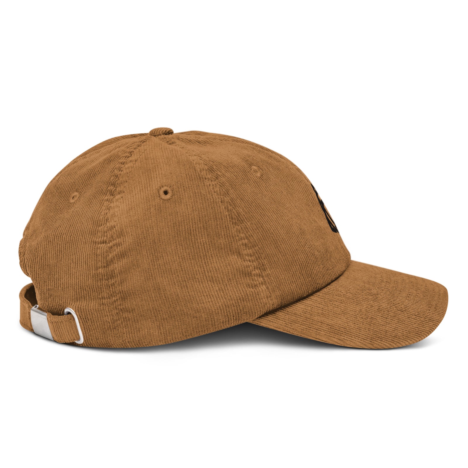 Brown cap with a logo on the side against a white background
