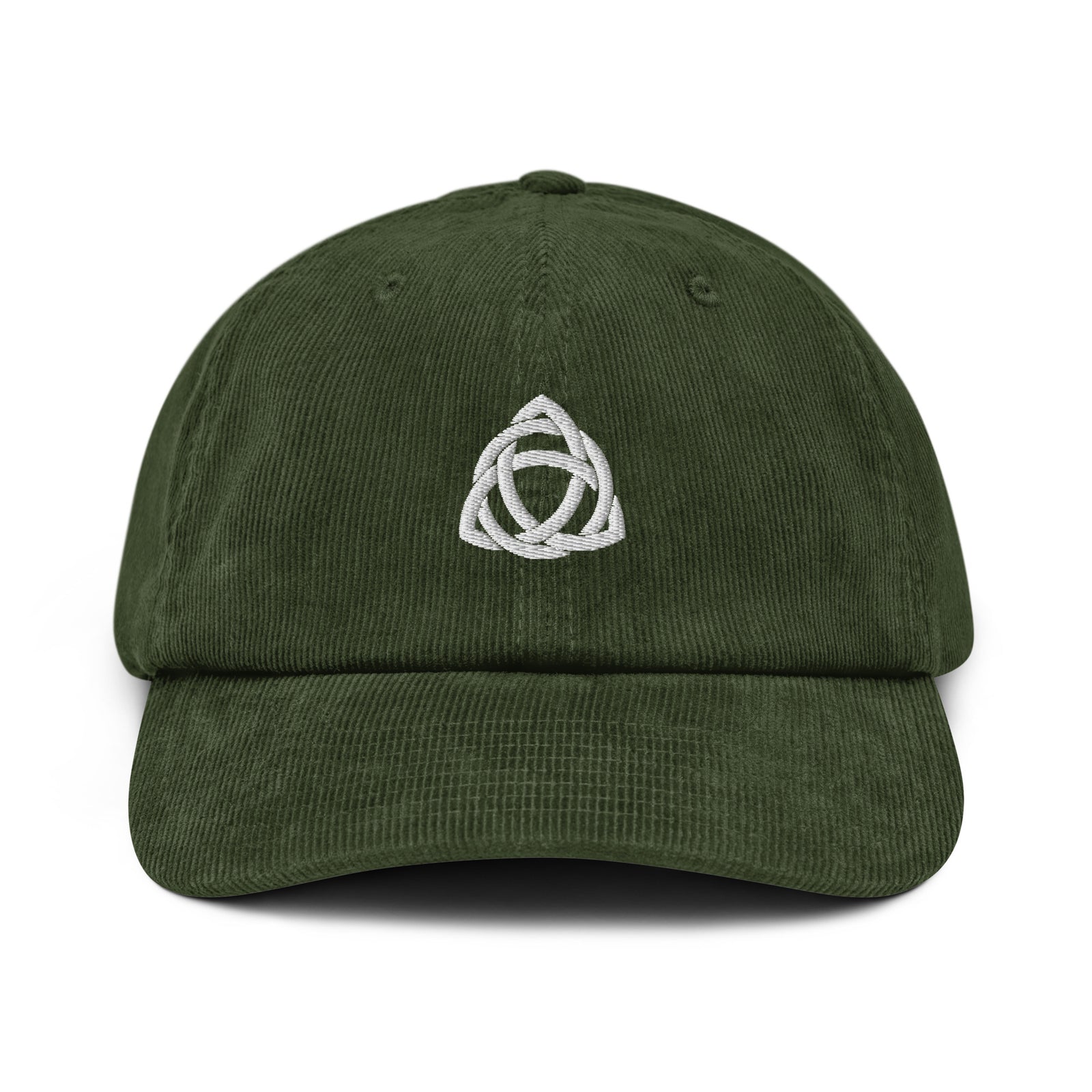 Green Triquetra Corduroy hat on a white background