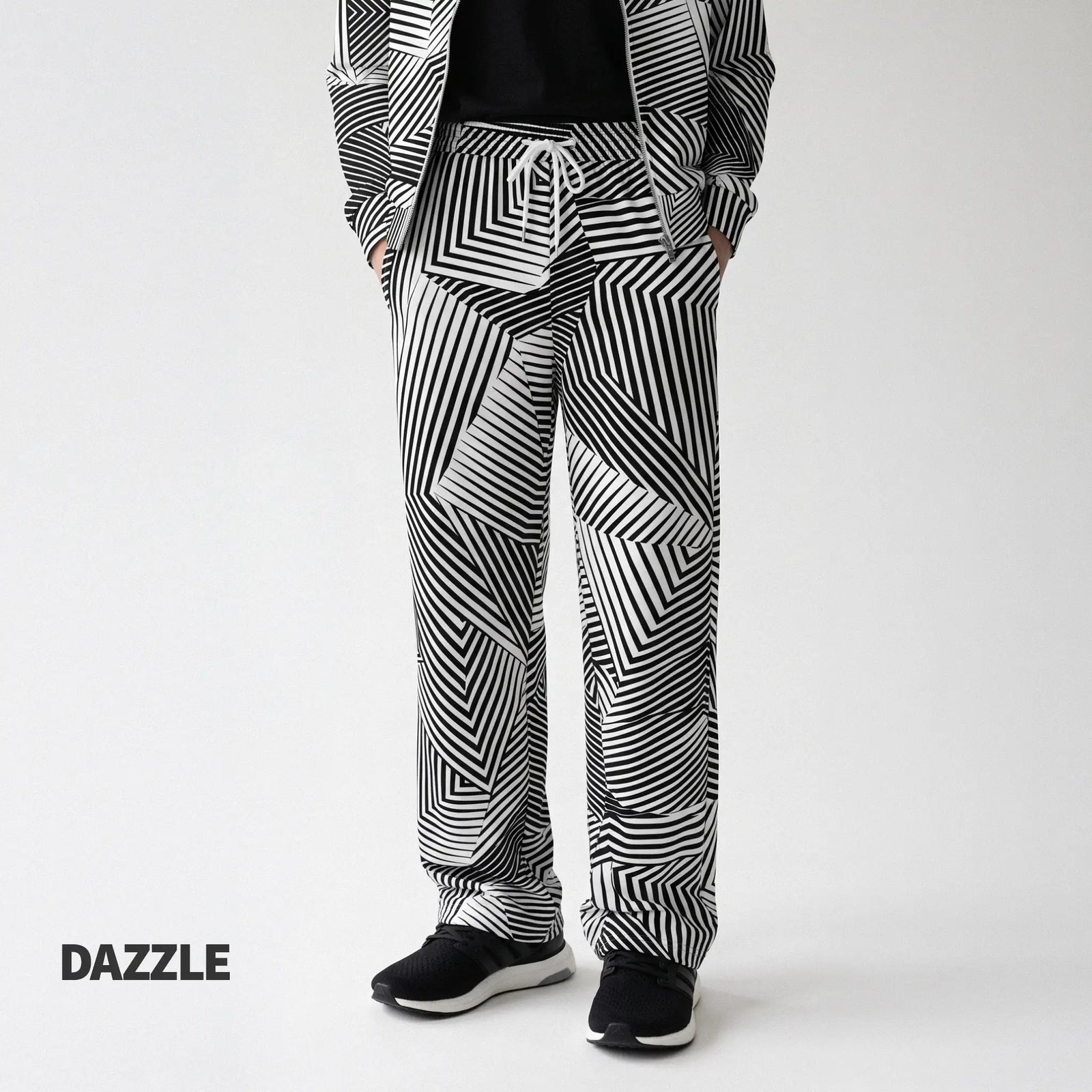 Dazzle Wide-leg Track Pants by Liberty Maniacs worn on a model.