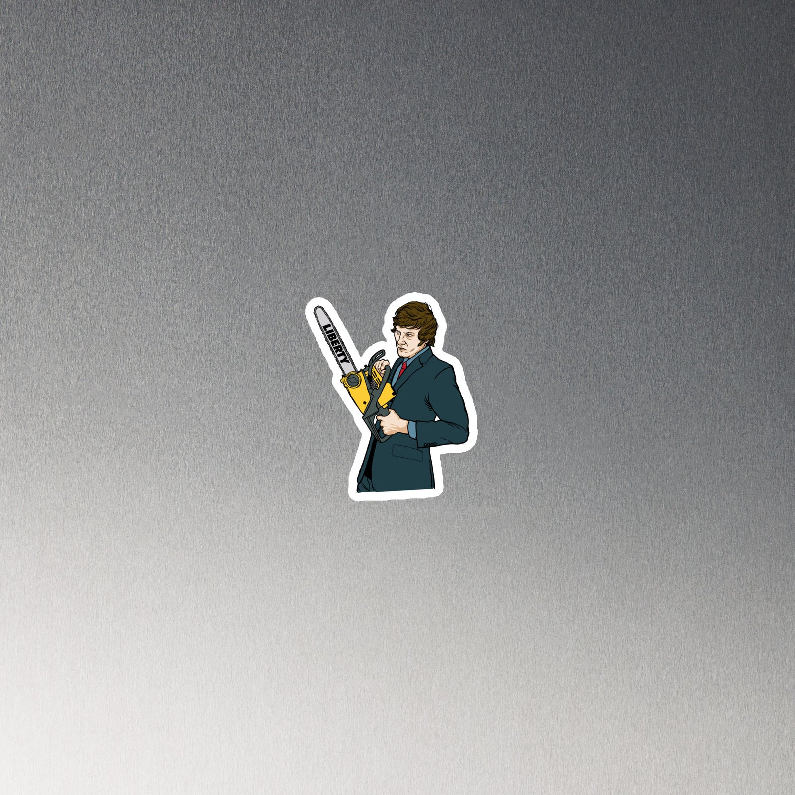 Javier Milei With a Chainsaw Die Cut Magnet