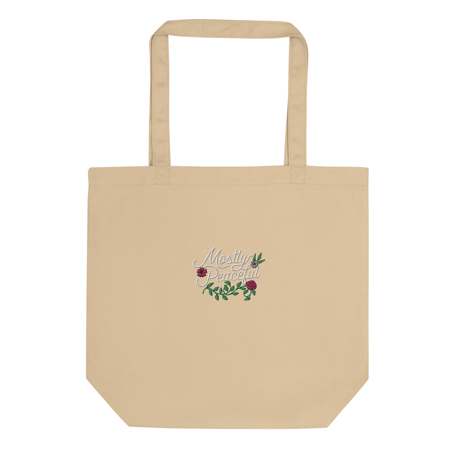 Mostly Peaceful Embroidered Eco Tote Bag