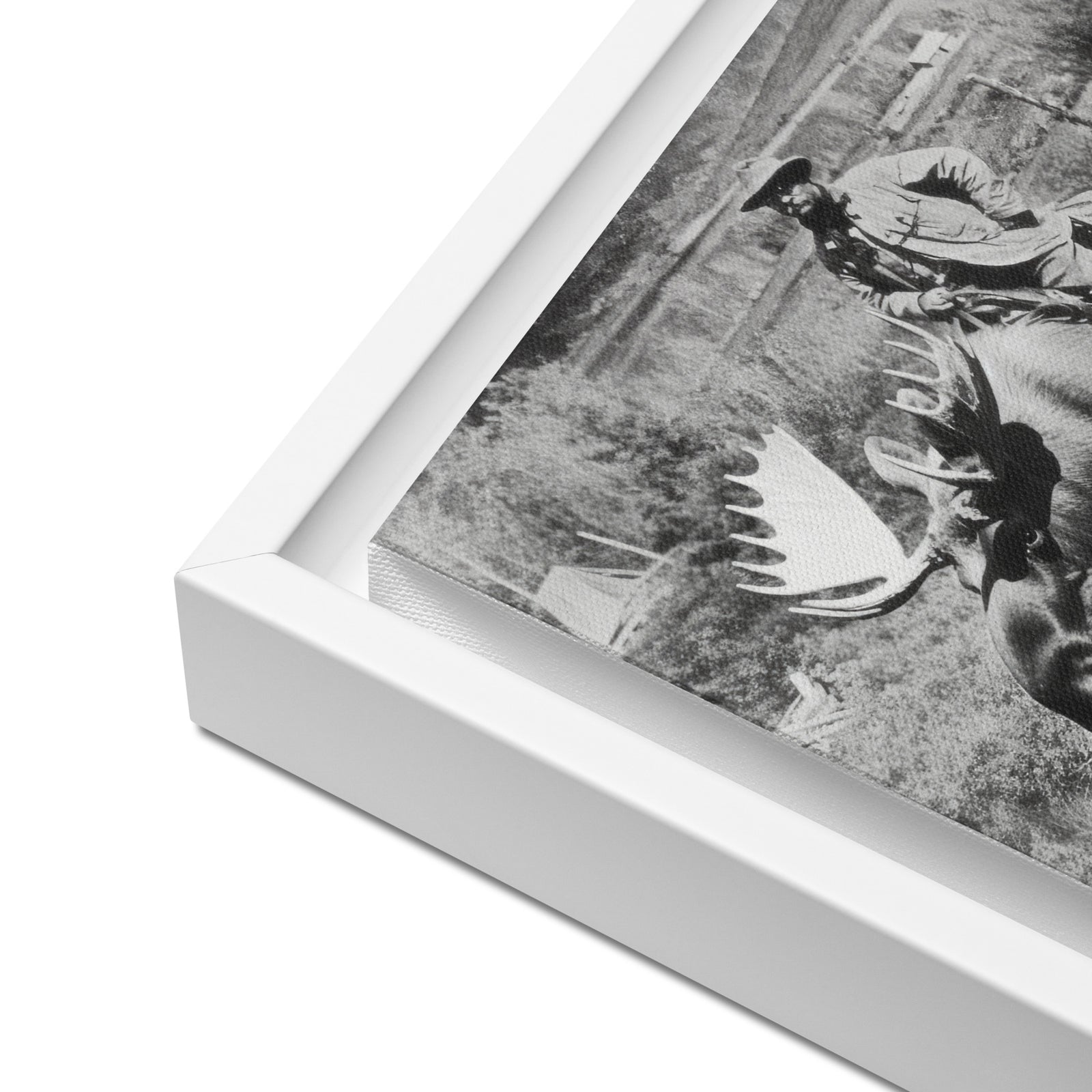 Teddy Roosevelt on a Bull Moose Framed Canvas