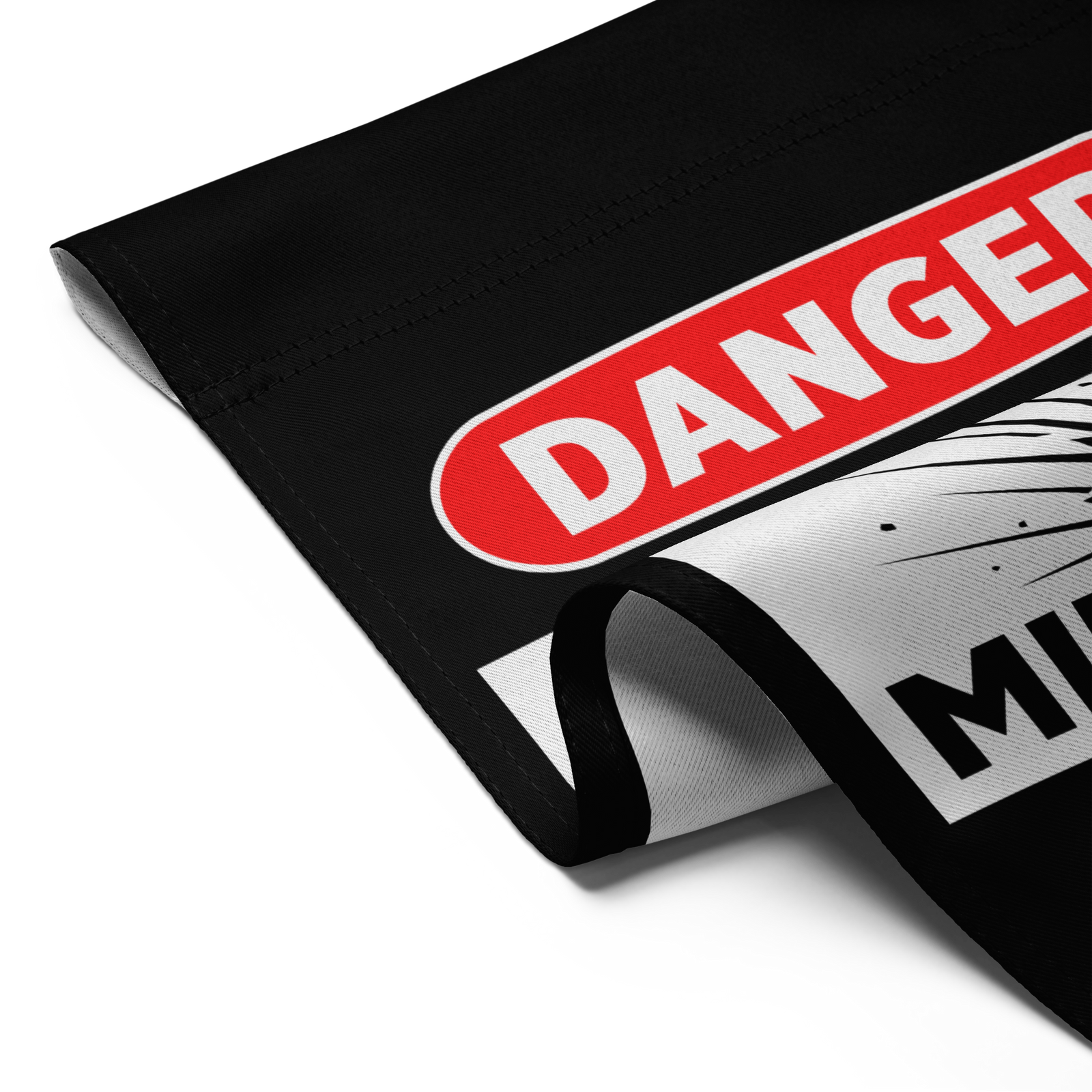 Garden flag with a red and white 'DANGER' sign on a white background