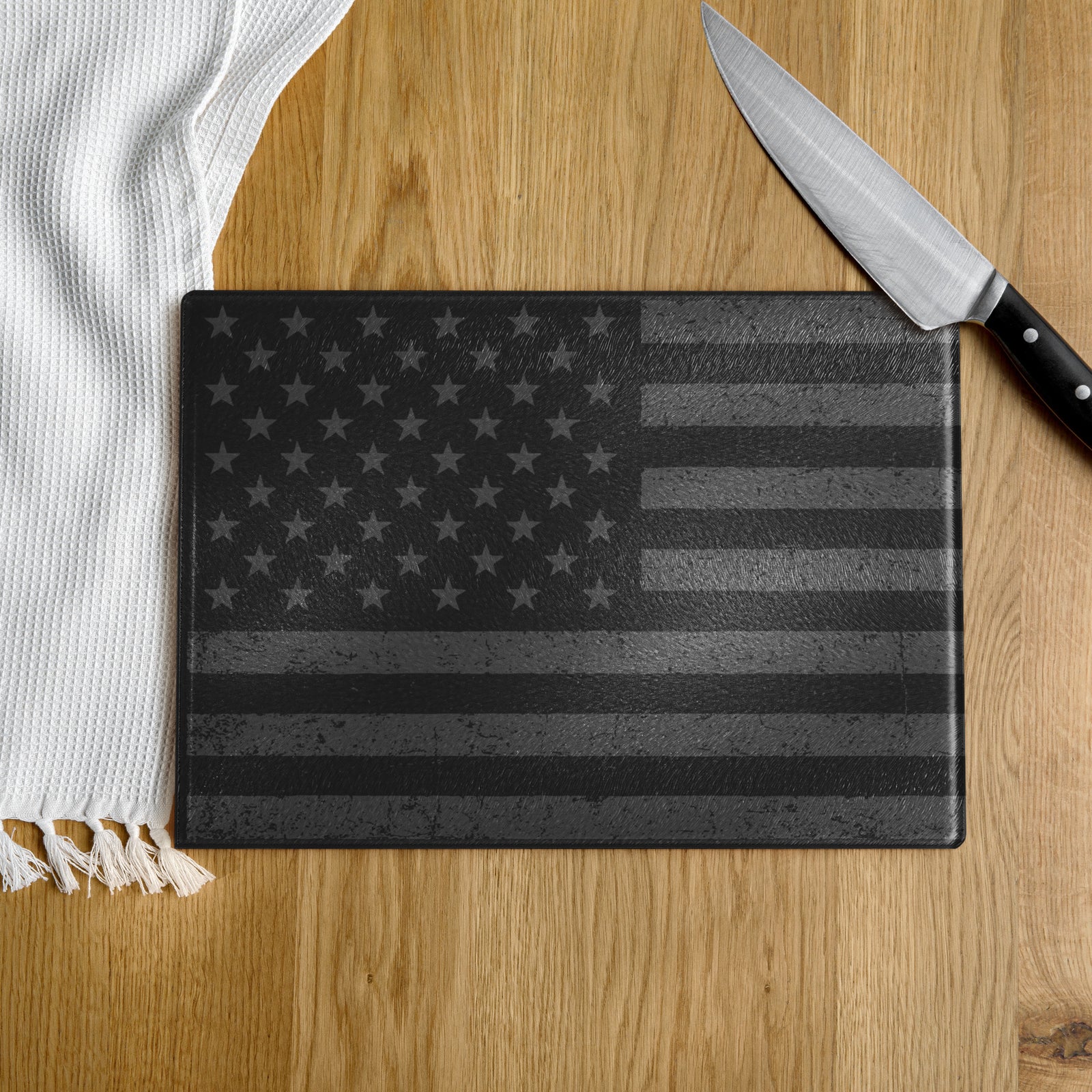 Stars and Bars Black Glass Cutting Board