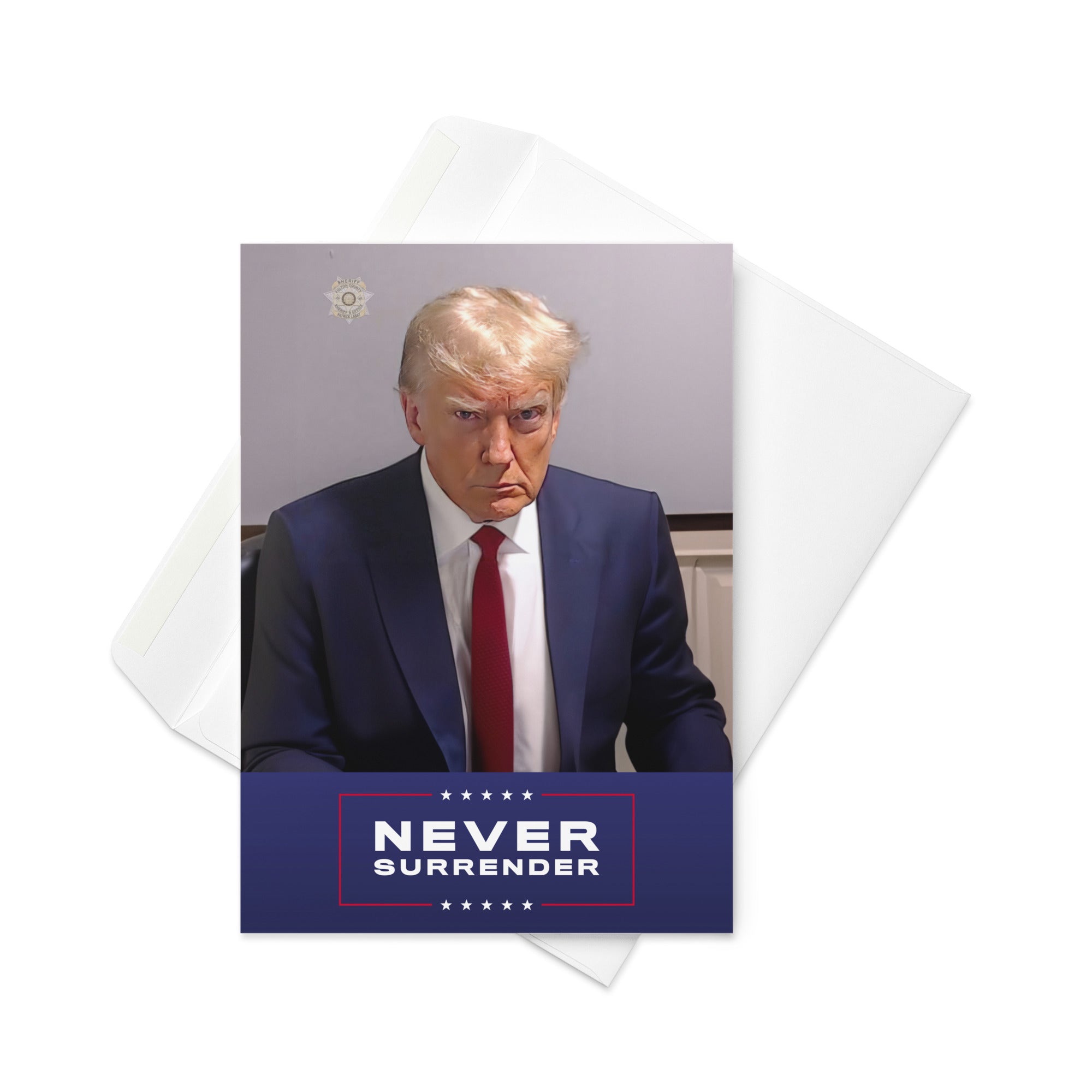 Trump Mugshot Never Surrender Greeting Card