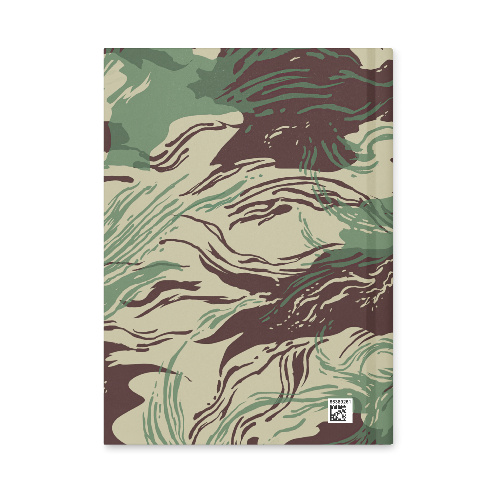 Camouflage-patterned notebook with a visible brand logo on a white background