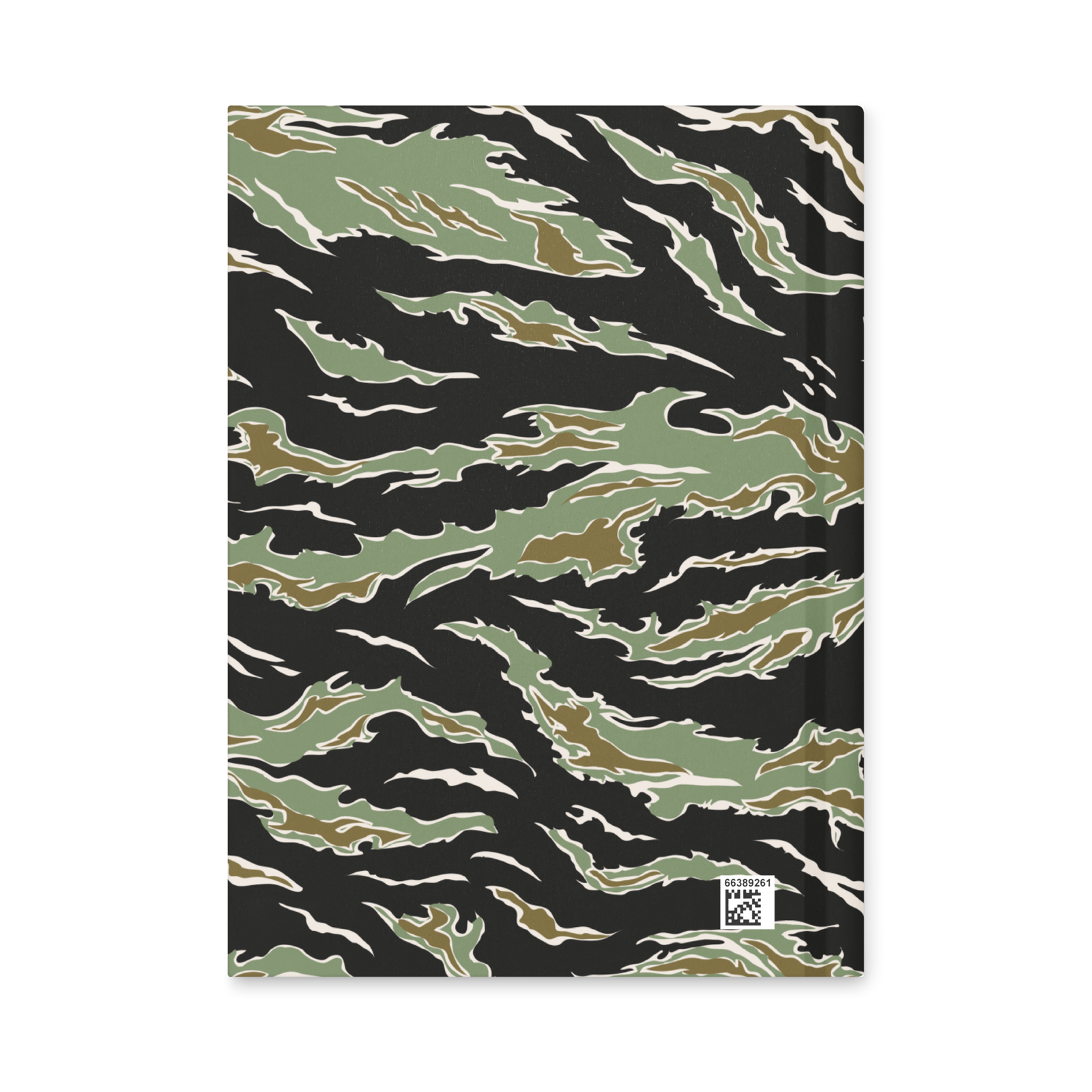Camouflage-patterned notebook with a visible brand label on a white background