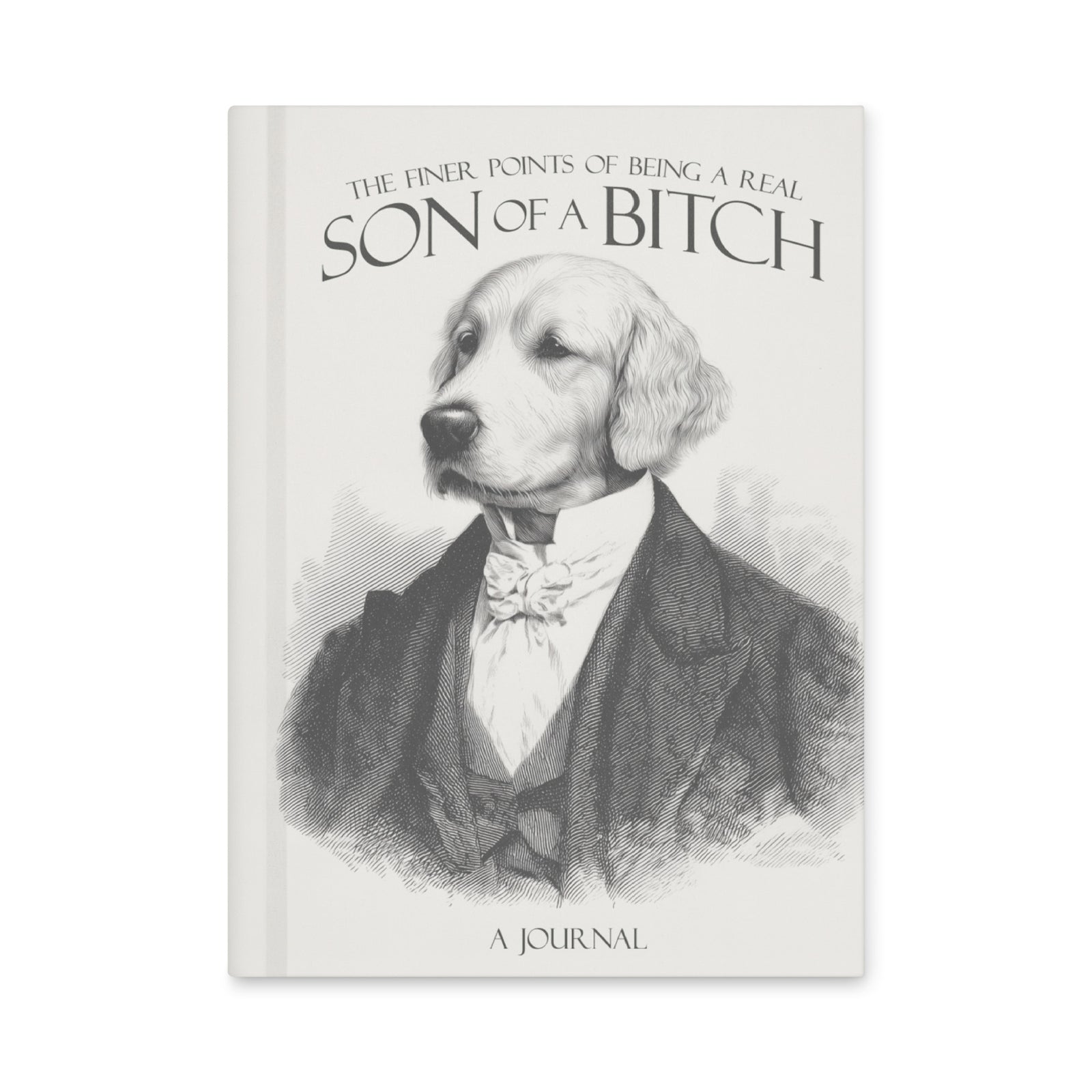 Book cover with a dog illustration and text on a white background