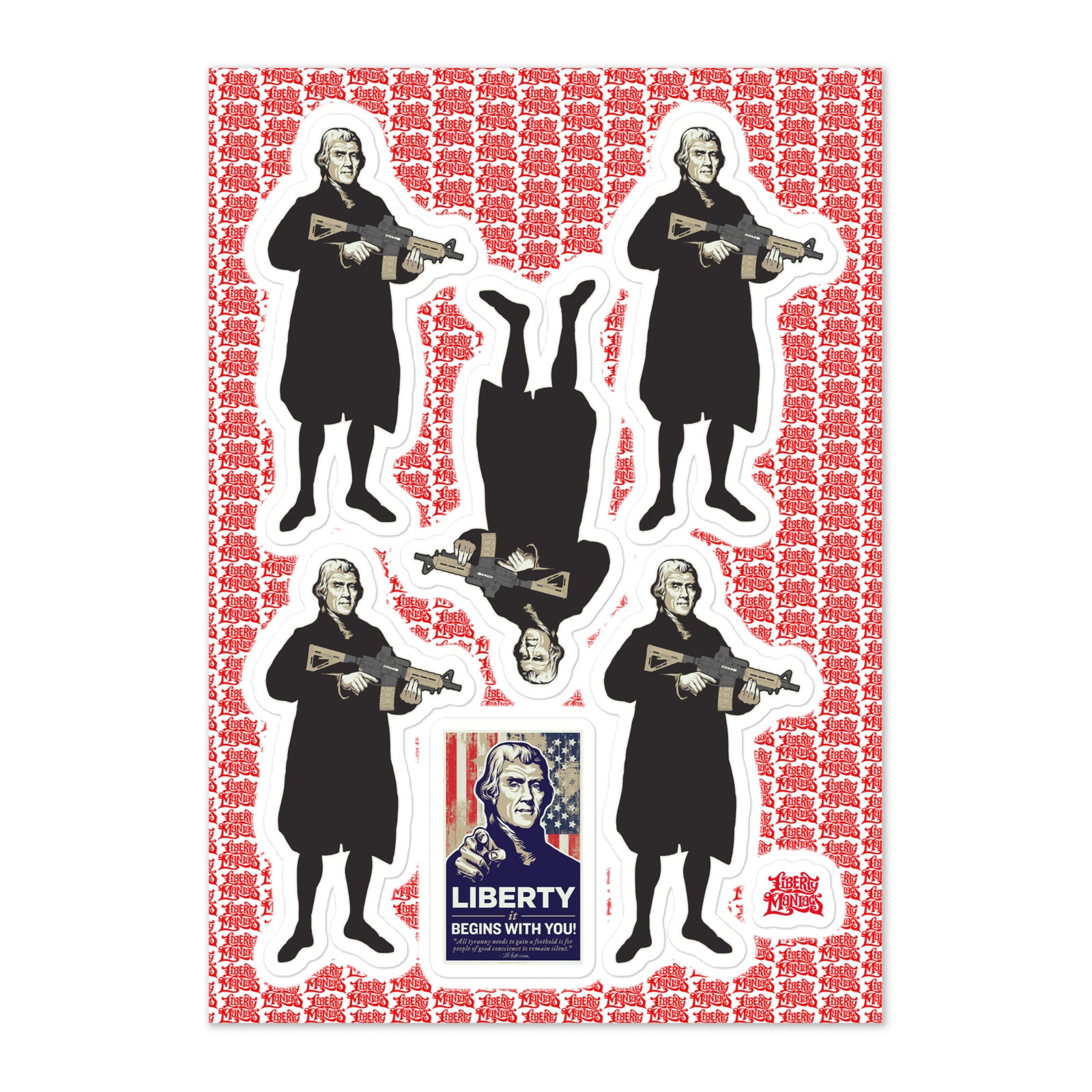 Thomas Jefferson holding an M4 carbine sticker sheet product image