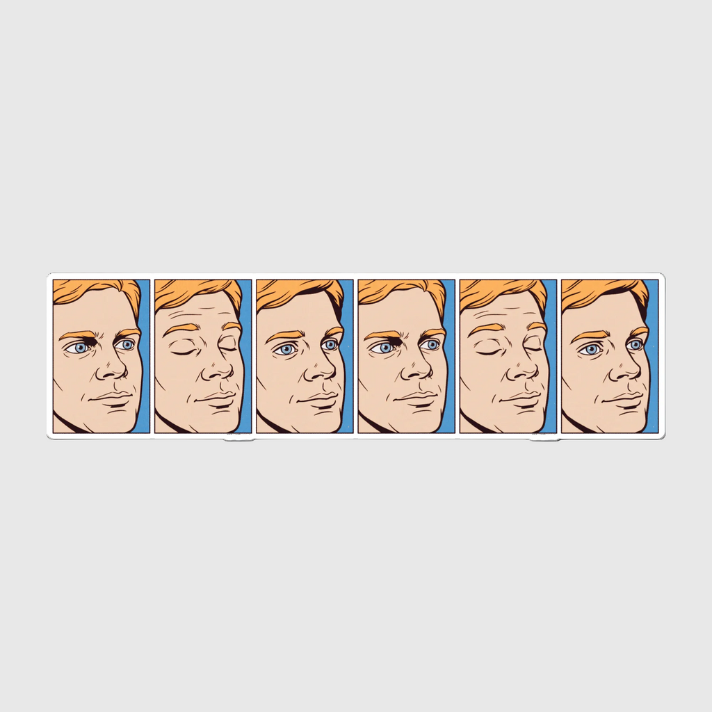 Animated sequence of a man's face with different expressions on a white background
