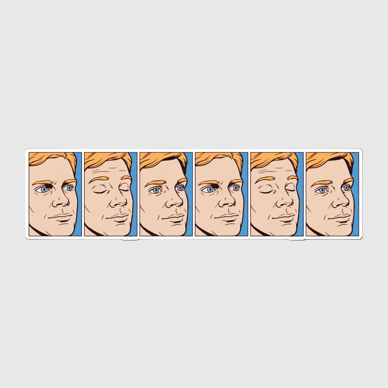 Animated sequence of a man's face with different expressions on a white background