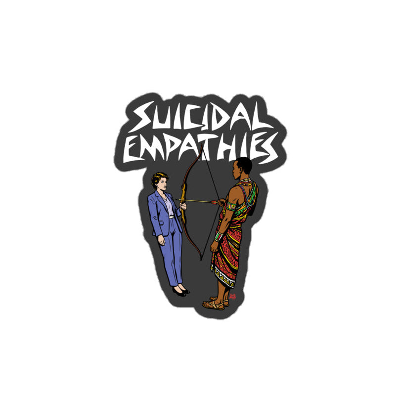 Suicidal Empathies vinyl sticker product mockup in 3 inch size
