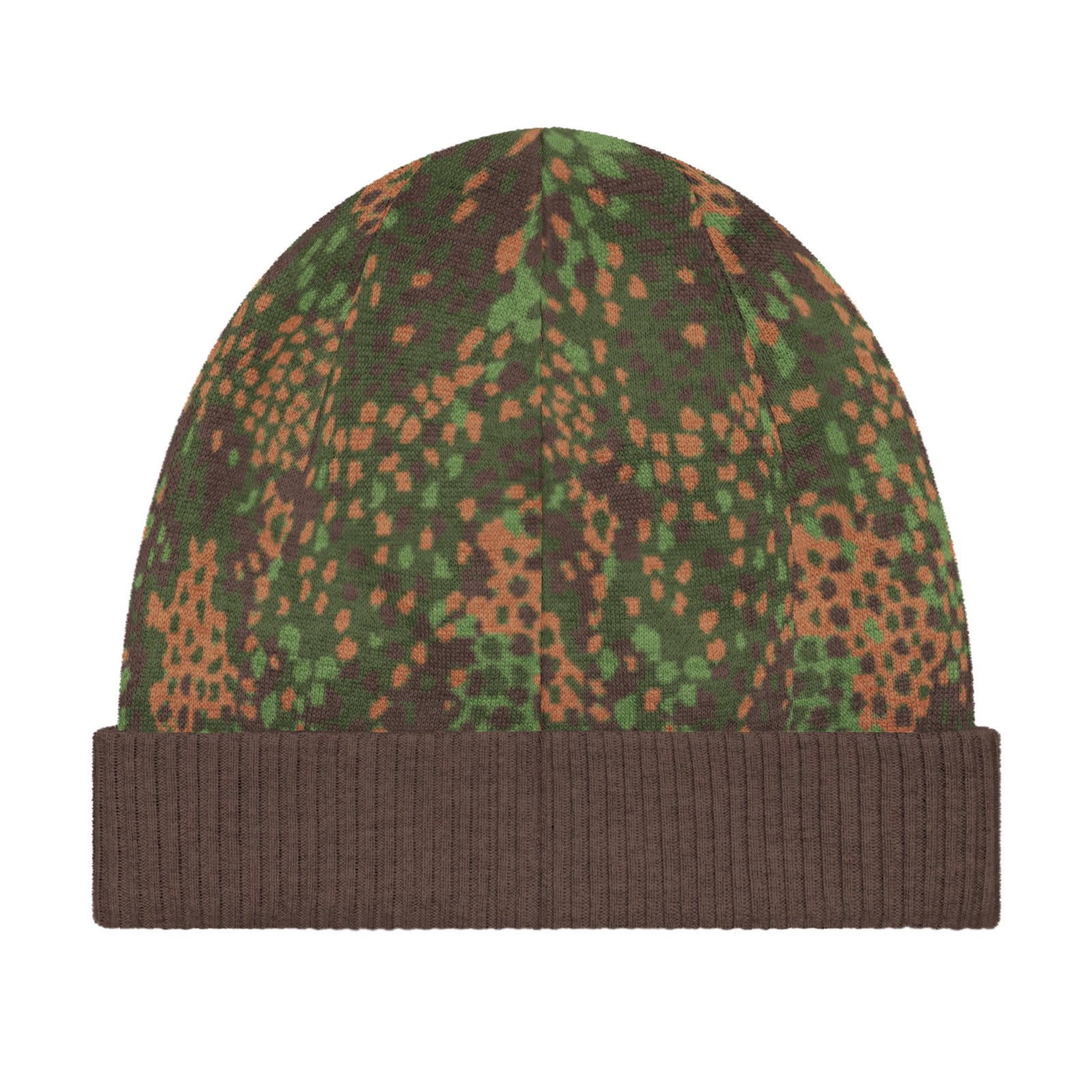 Erbsenmuster Pea Pattern Knitted Camouflage-patterned beanie hat on a white background