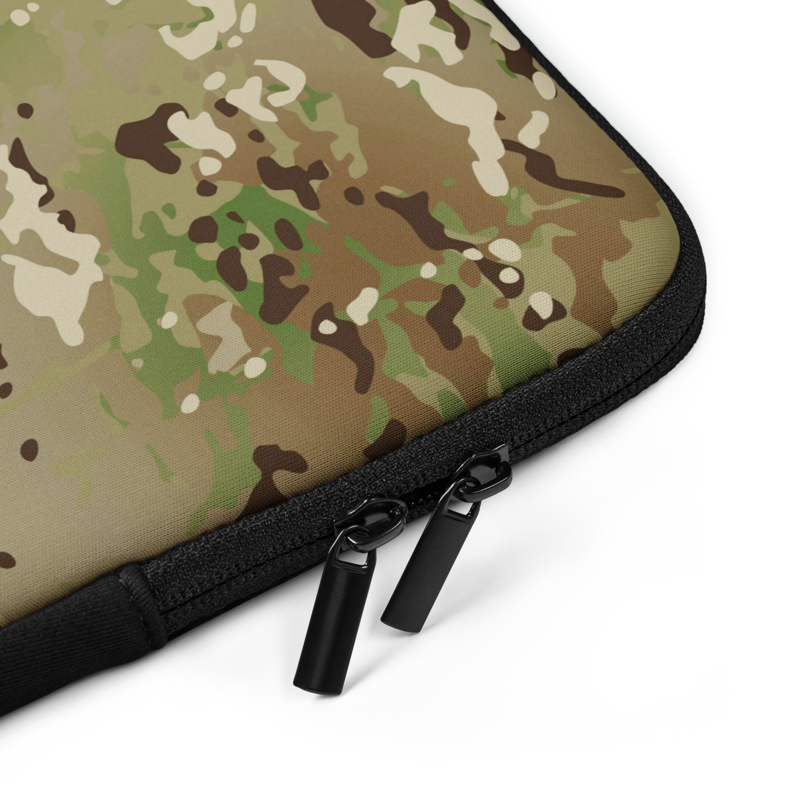 Camouflage pouch with a zipper on a white background