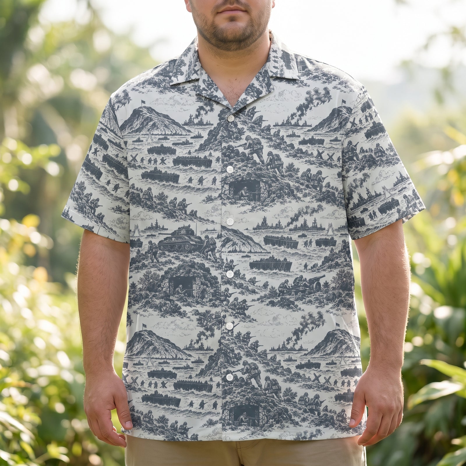 Iwo Jima Print Button-Up Relaxed Fit Shirt