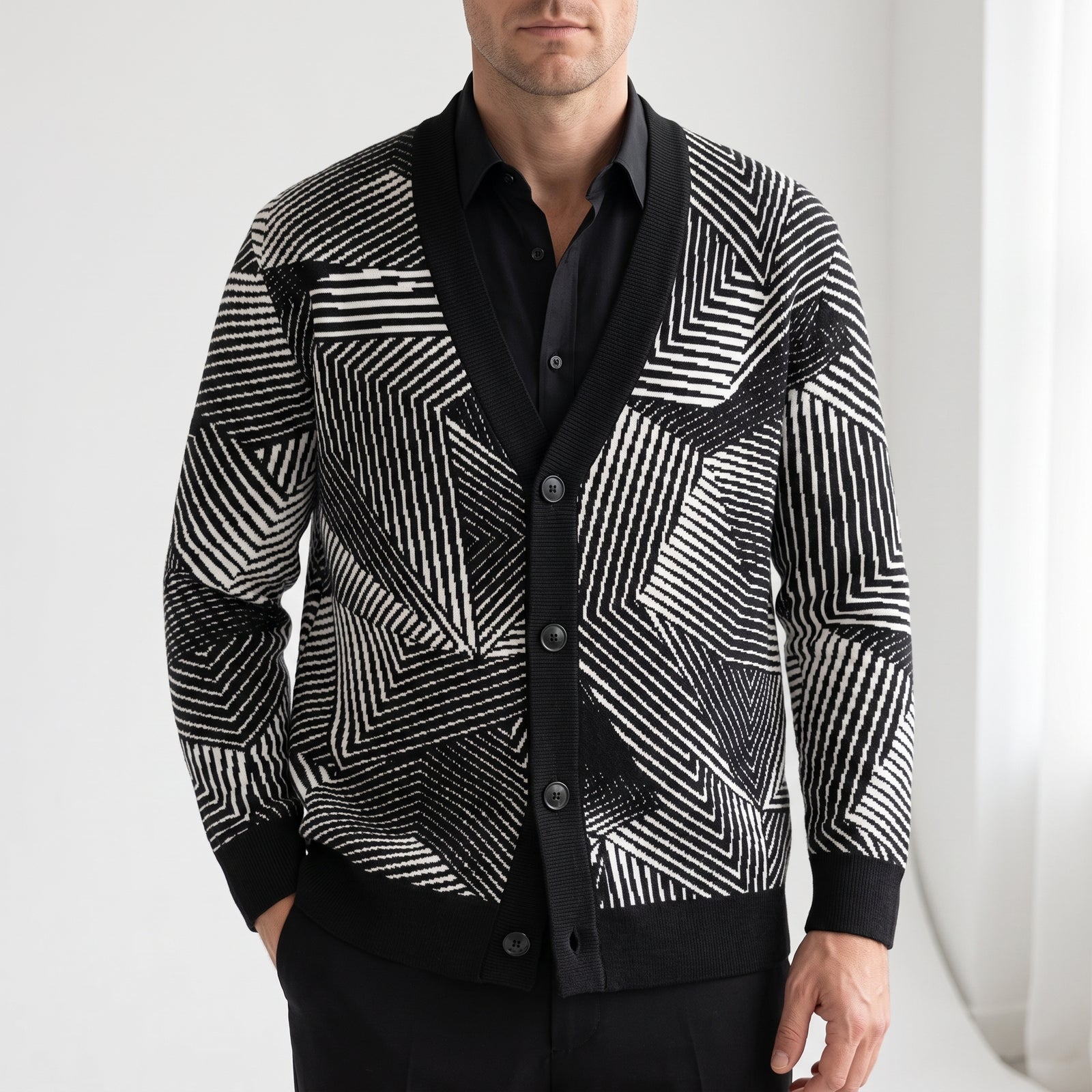 Dazzle Naval Camouflage Knitted Cardigan Sweater