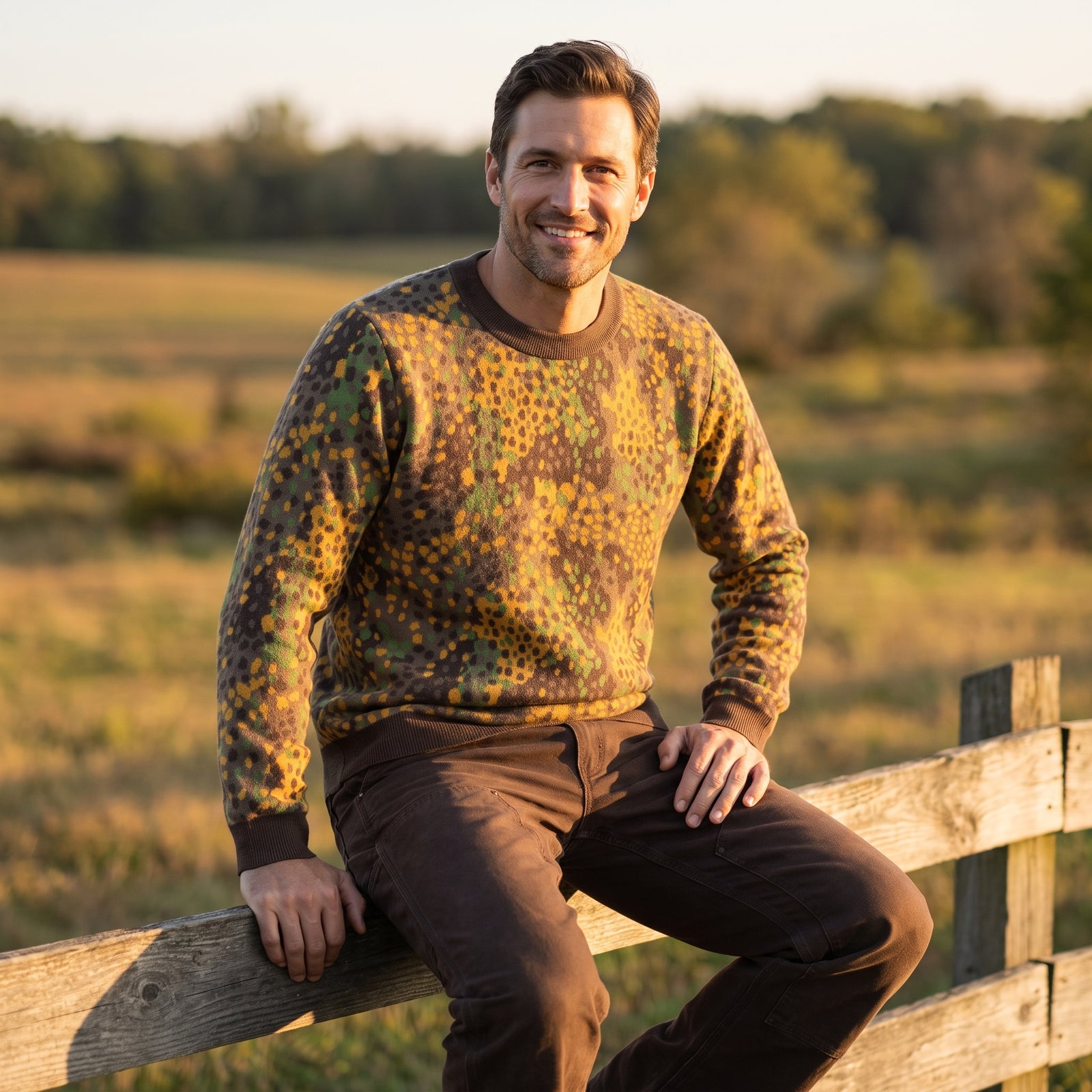Erbsenmuster Pea Pattern Camo Knitted Crew Neck Sweater
