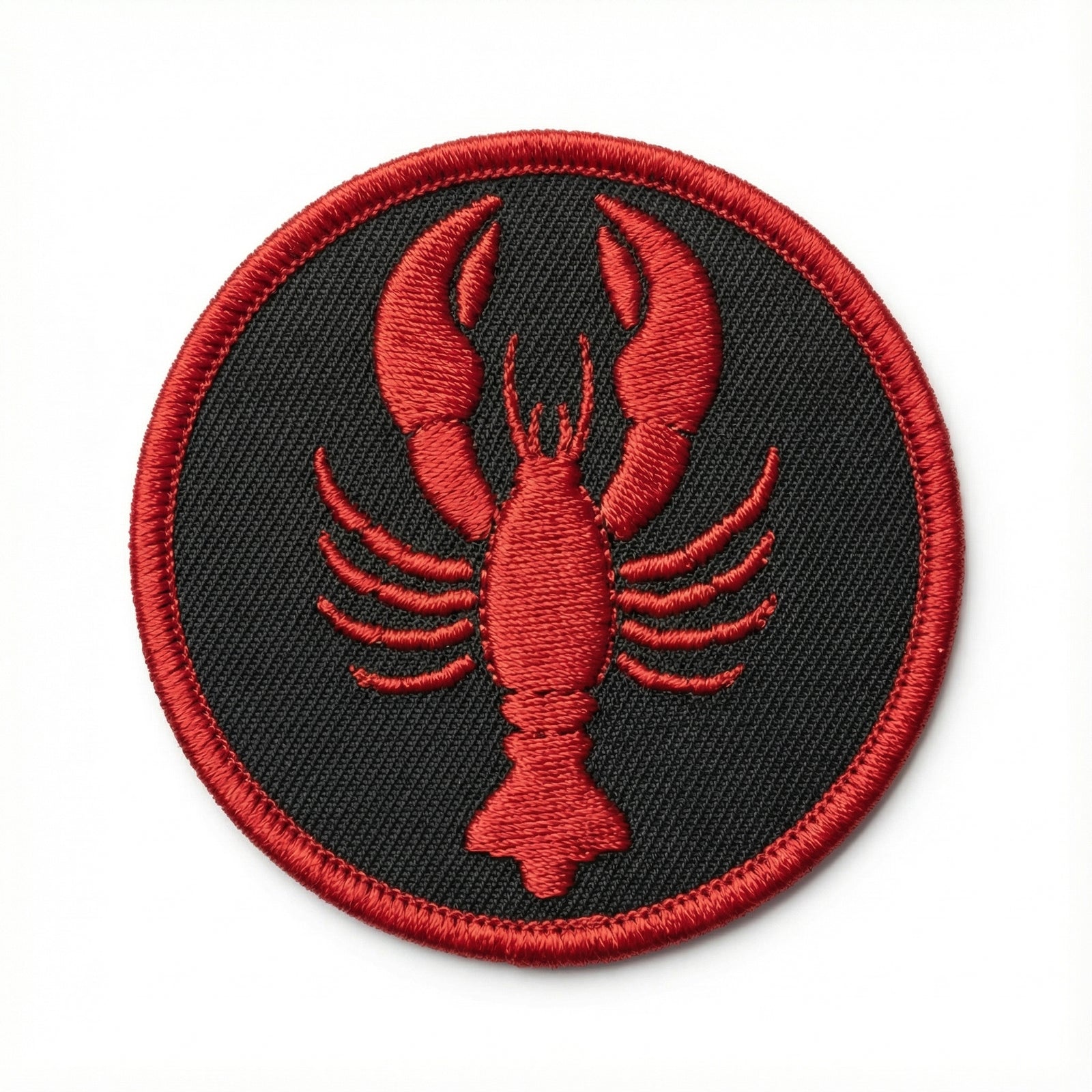 Red lobster patch on a black background