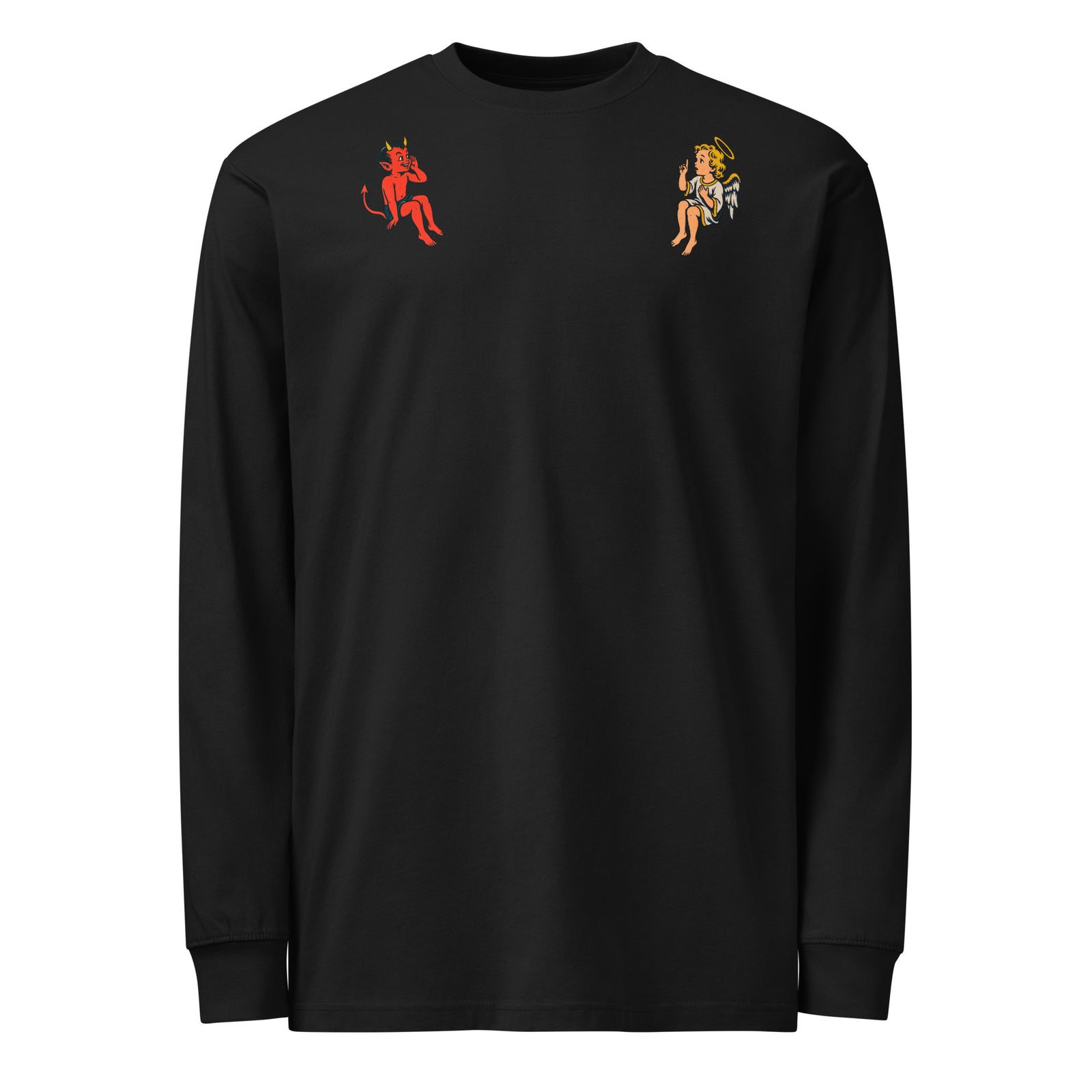 Free Will & Associates black heavyweight long sleeve tee, full front view