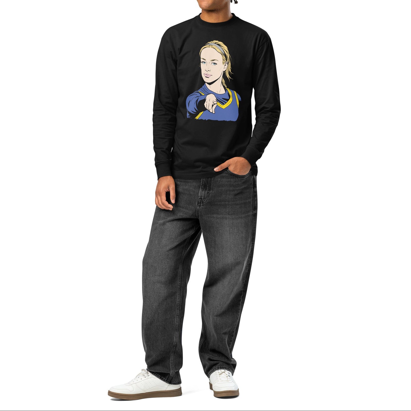 Sophie's Point men's black heavyweight long sleeve T-shirt, front product view