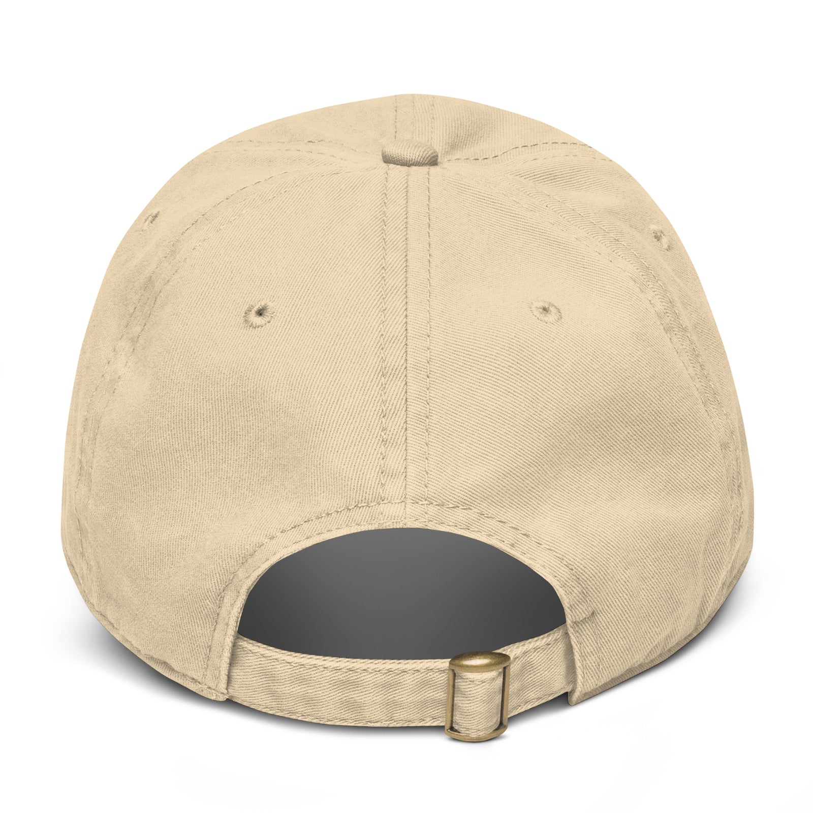 Back view of khaki Mutual Affirmation Society adjustable cotton baseball cap