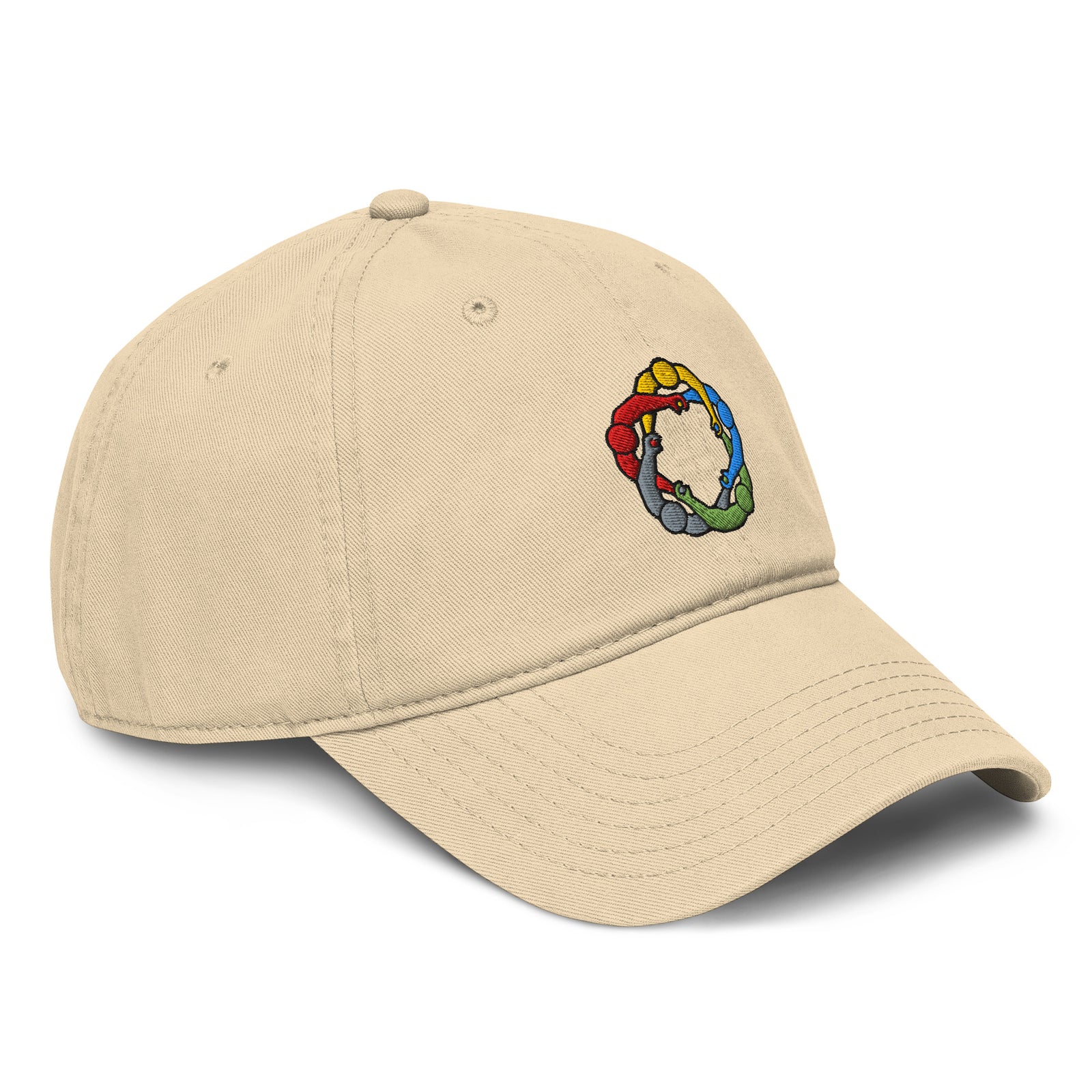 Khaki Mutual Affirmation Society garment-washed embroidered cap, right-front view