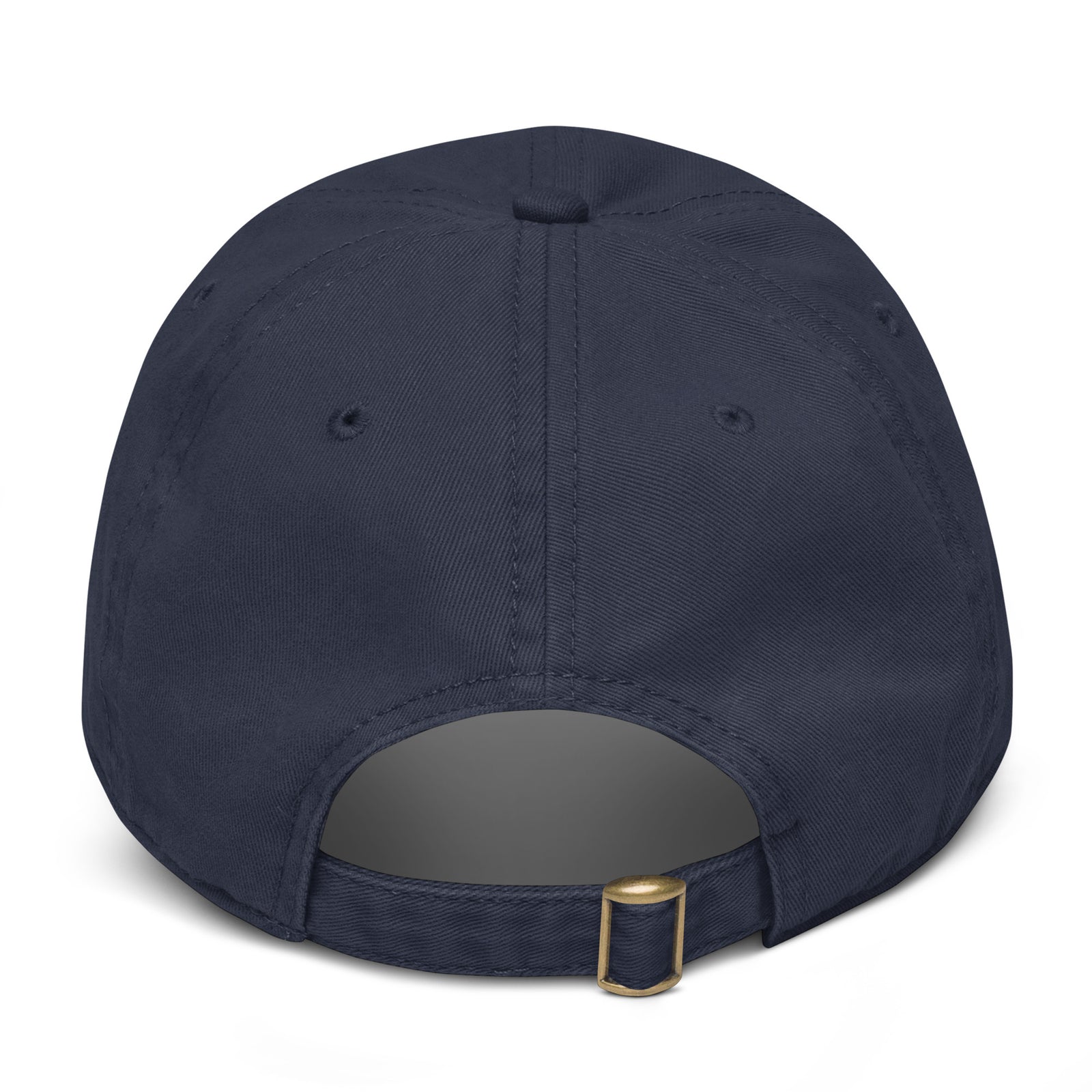 Back view of navy Mutual Affirmation Society adjustable cotton baseball cap