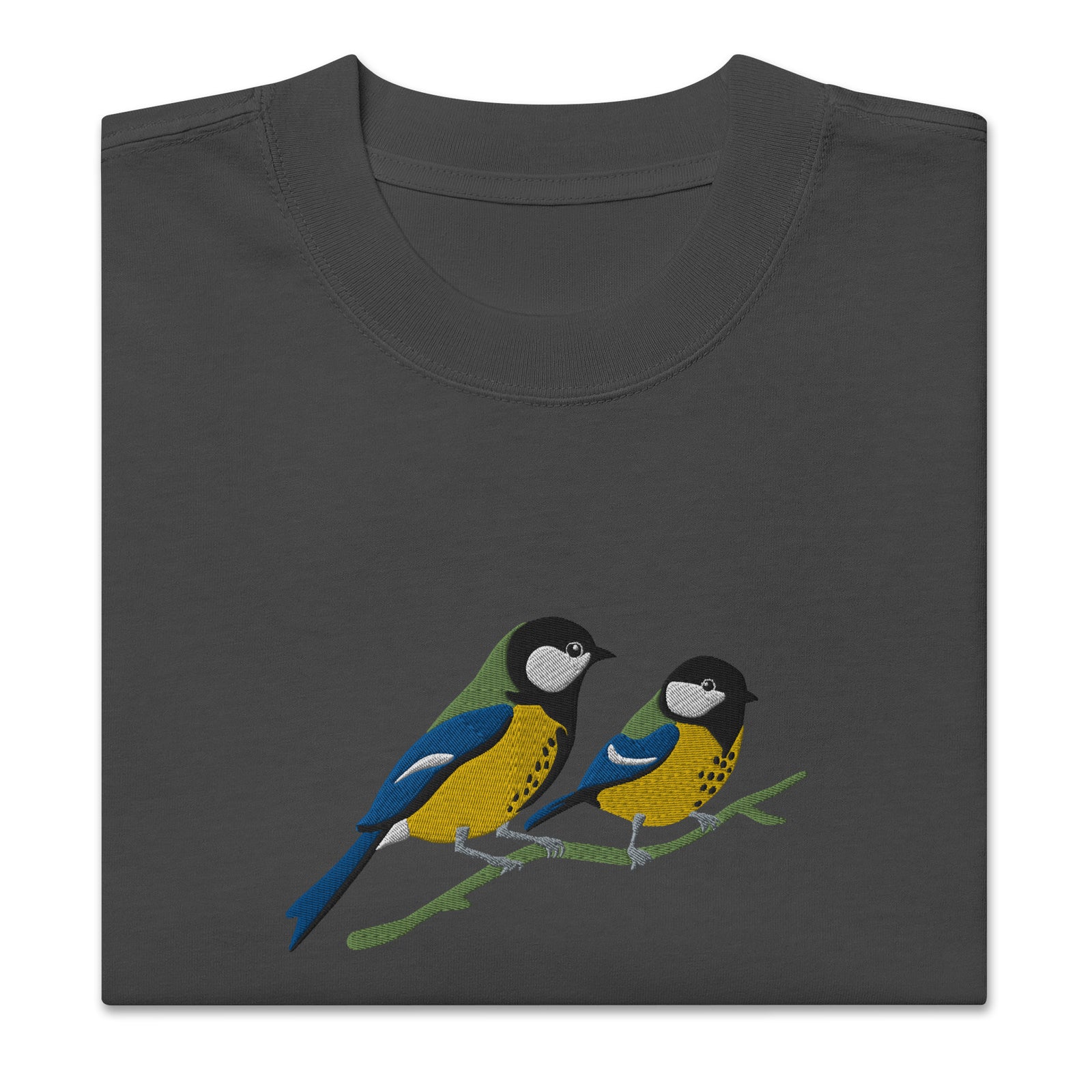 Pair of Great Tits Embroidered Oversized T-Shirt