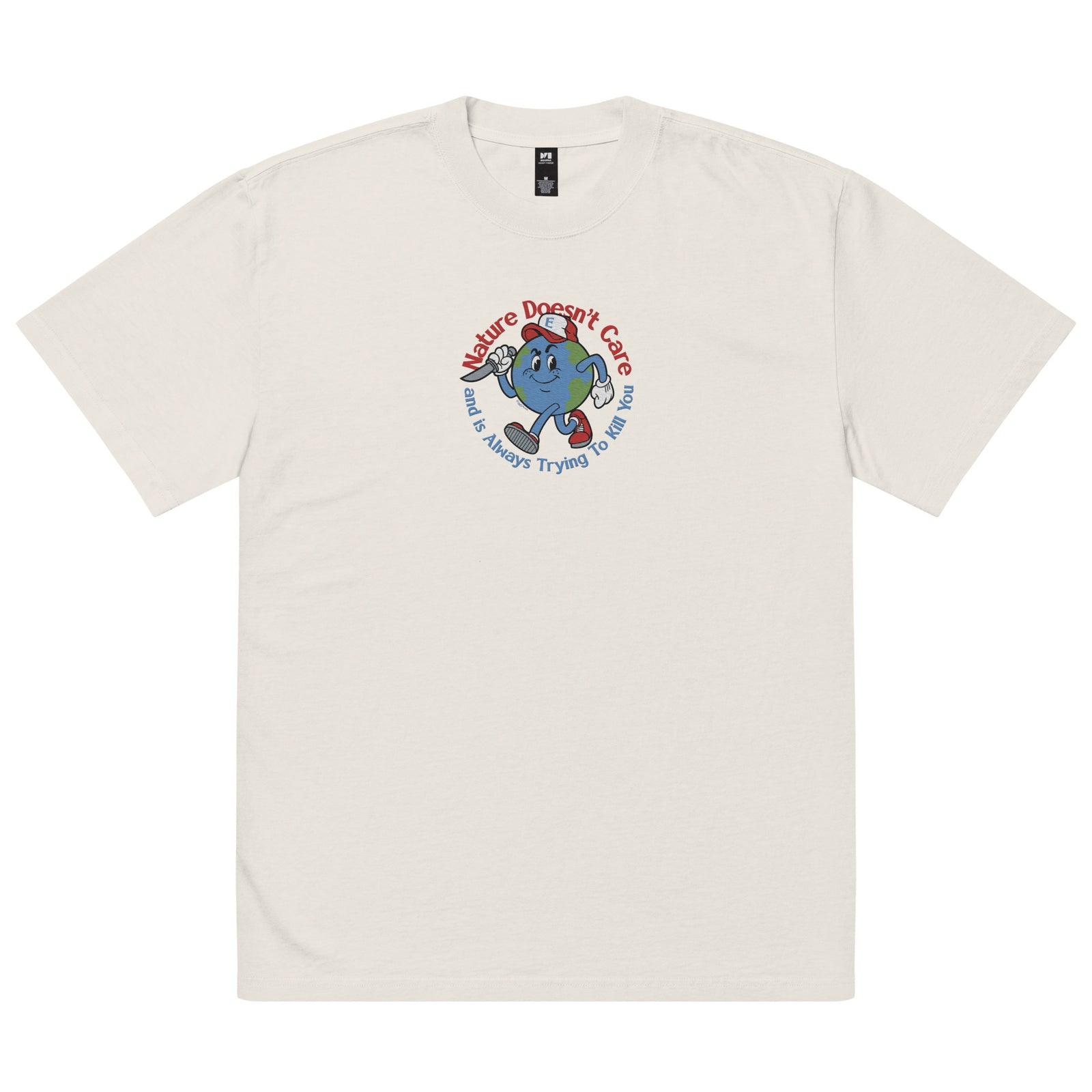 Nature Doesn't Care Embroidered Oversized Faded T-Shirt