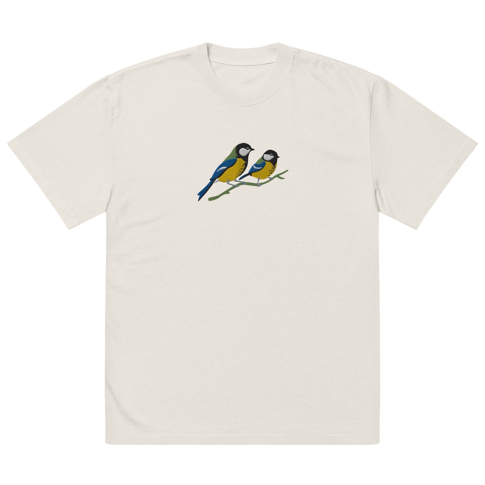 Pair of Great Tits Embroidered Oversized T-Shirt