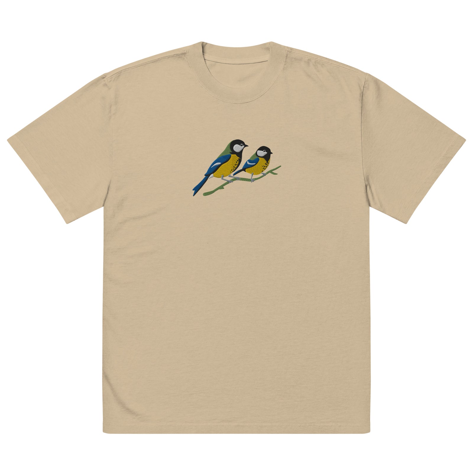Pair of Great Tits Embroidered Oversized T-Shirt