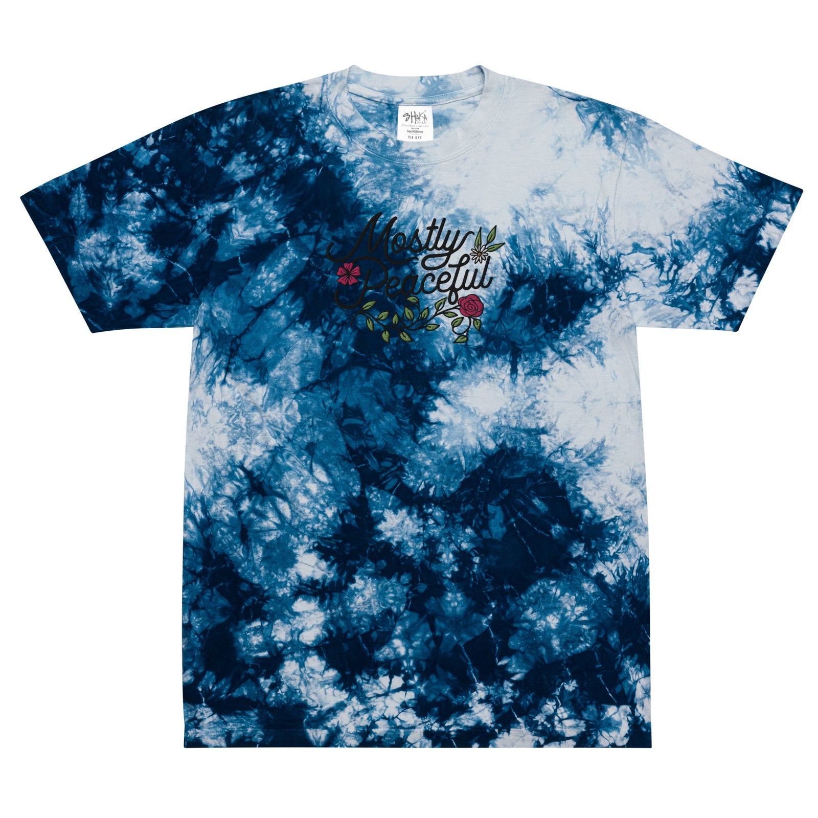 Mostly Peaceful Oversized Embroidered Tie-dye T-shirt